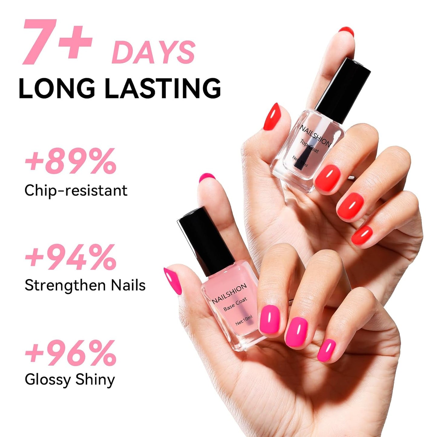 Clear Top Coat & Sheer Pink Base Coat Nail Polish Set - Strengthening Anti-Chip Formula, Quick Dry, Salon Quality