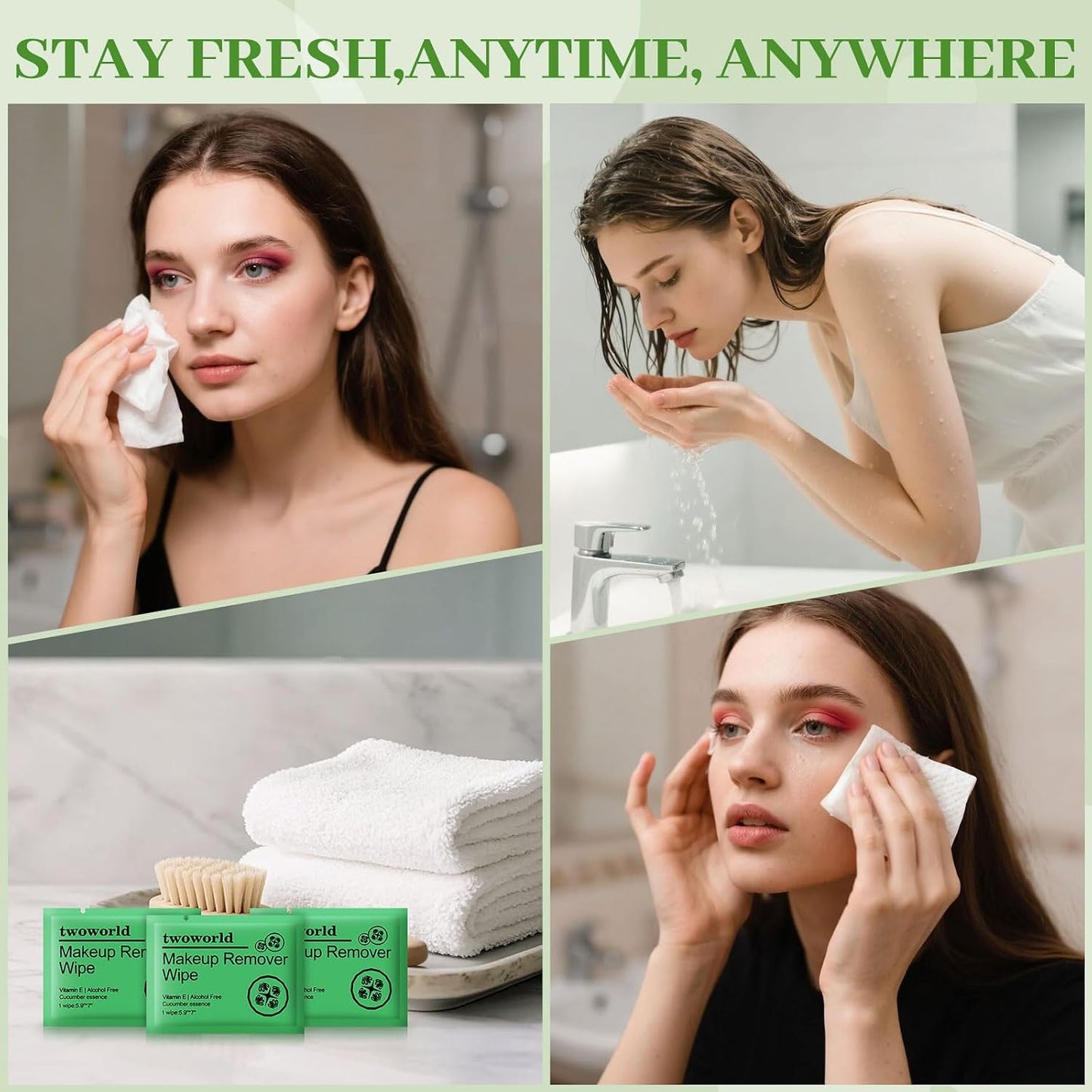 Makeup Remover Wipes - Gentle Travel Cleansing Wipes for Face | Individually Wrapped, Cucumber Scent, Pack of 50