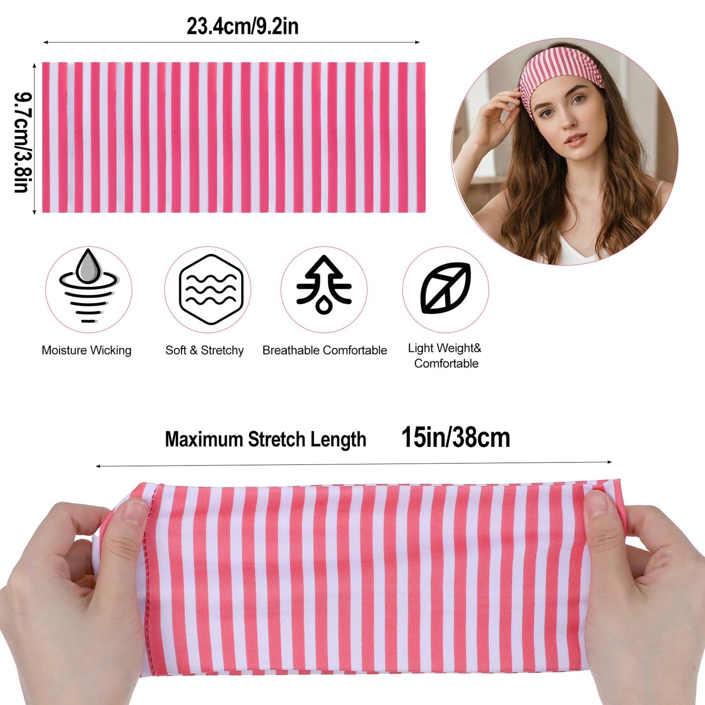 Mabor 4pcs Striped Headbands for Women, Non-Slip Wide Workout Hair Bands for Yoga Running and Daily Use