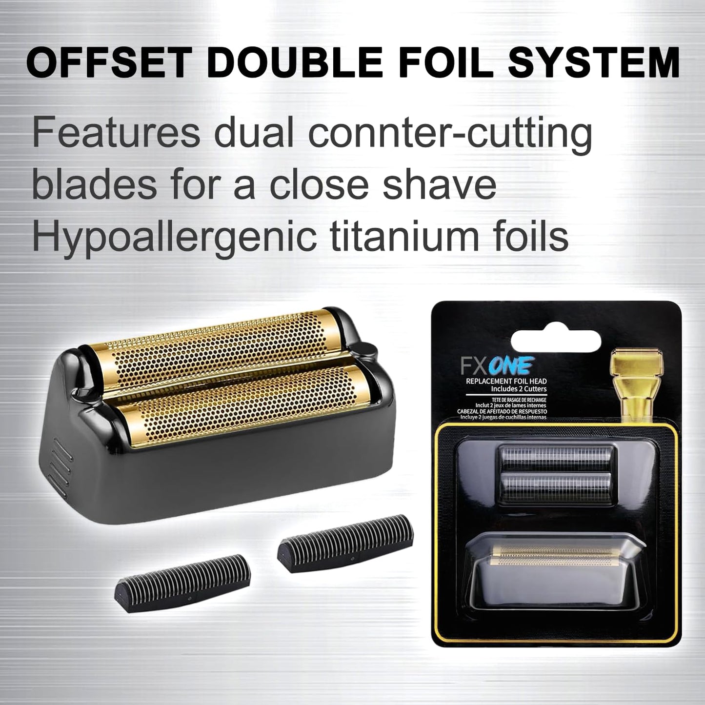 FXONE Shaver Replacement Foil and Cutter Compatible with BaBylissPRO FXONE Double Foil Stick Shaver,FX79RF2G Hypoallergenic Extra-close Shaver Replacement Head (Black/2 Packs)