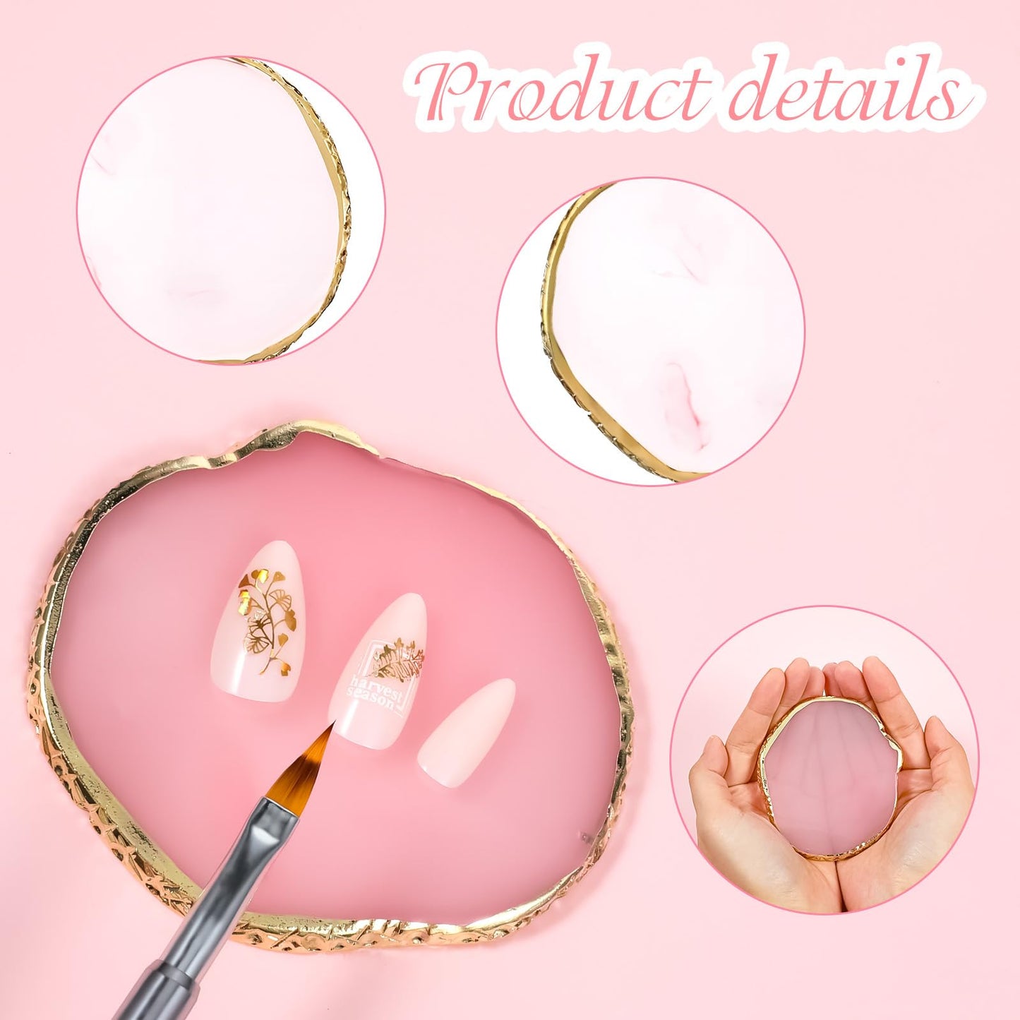 Nail Art Palette, 1 Pcs Resin Nail Plates for Nail Art Gilded Edge Nail Polish Palette Small Nail Polish Mixing Plate Makeup Display Board for DIY Nail Art Design