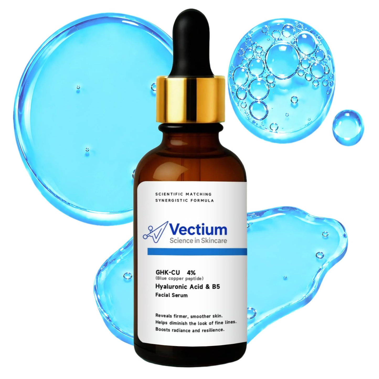 Vectium Blue Copper Peptide Serum 4% GHK-CU & Hyaluronic Acid + B5 - Helps reduce the appearance of fine lines ，Firms, Smooths & Hydrates Skin - All Skin Types, Especially Mature & Dry Skin - 30ml