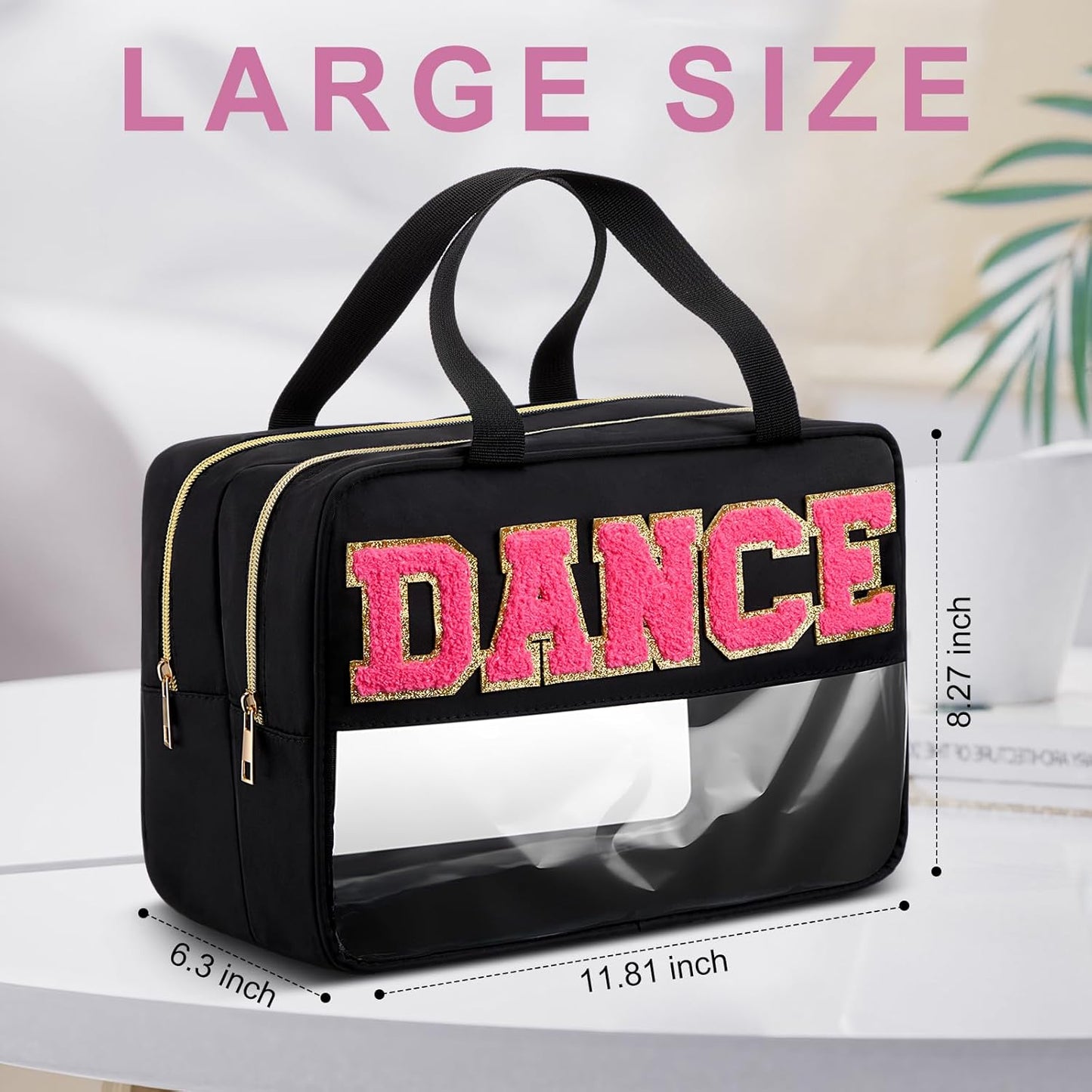 Large Clear Makeup Bag - Waterproof Nylon Cosmetic Organizer with Double Zipper & Wet/Dry Separation | Ideal for Travel & Toiletries