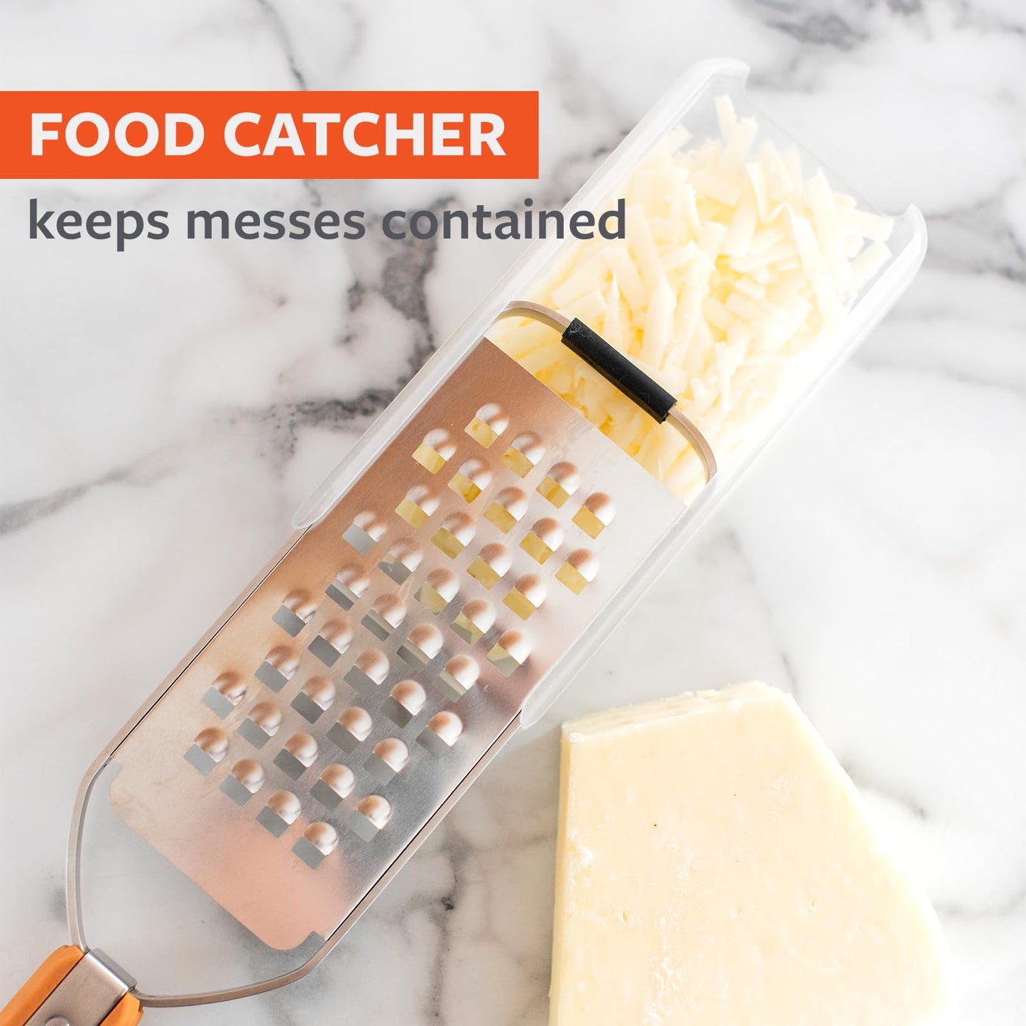 Full Circle Stainless Steel Catch-All Precision Fine Grater and Zester with Innovative Food Catcher, High Performance Zesting – Perfect for Parmesan, Garlic, Lemon, Fruit, Chocolate and Ginger, Dishwasher Safe