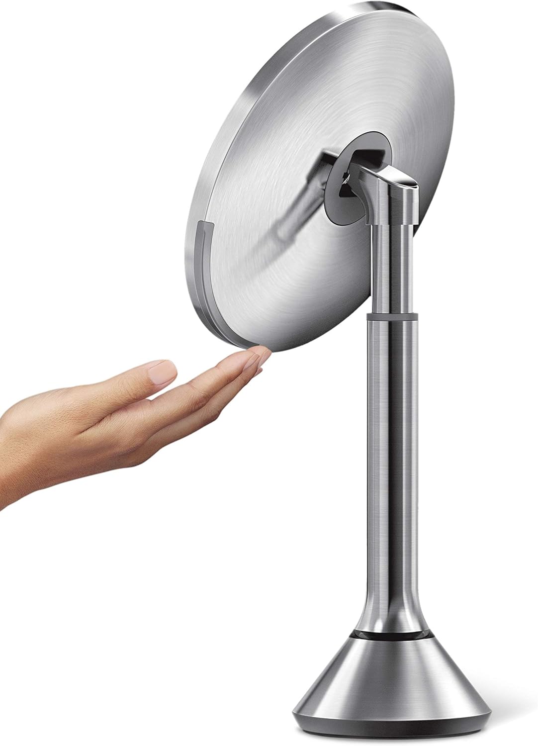 simplehuman 8" Round Sensor Makeup Mirror - Touch-Control Dual Light, 5x Magnification, Rechargeable & Cordless | Brushed Stainless Steel