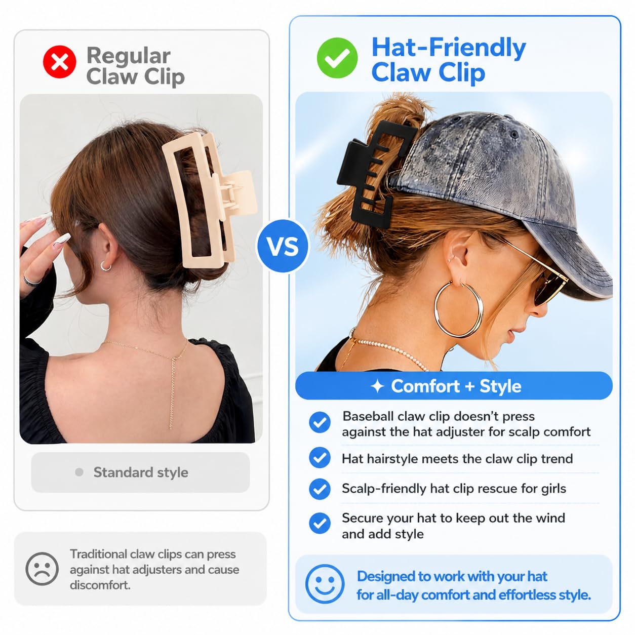 Stylish Claw Clip for Hats - Baseball Hair Clip for Women | Black & Dark Coffee Leopard Print