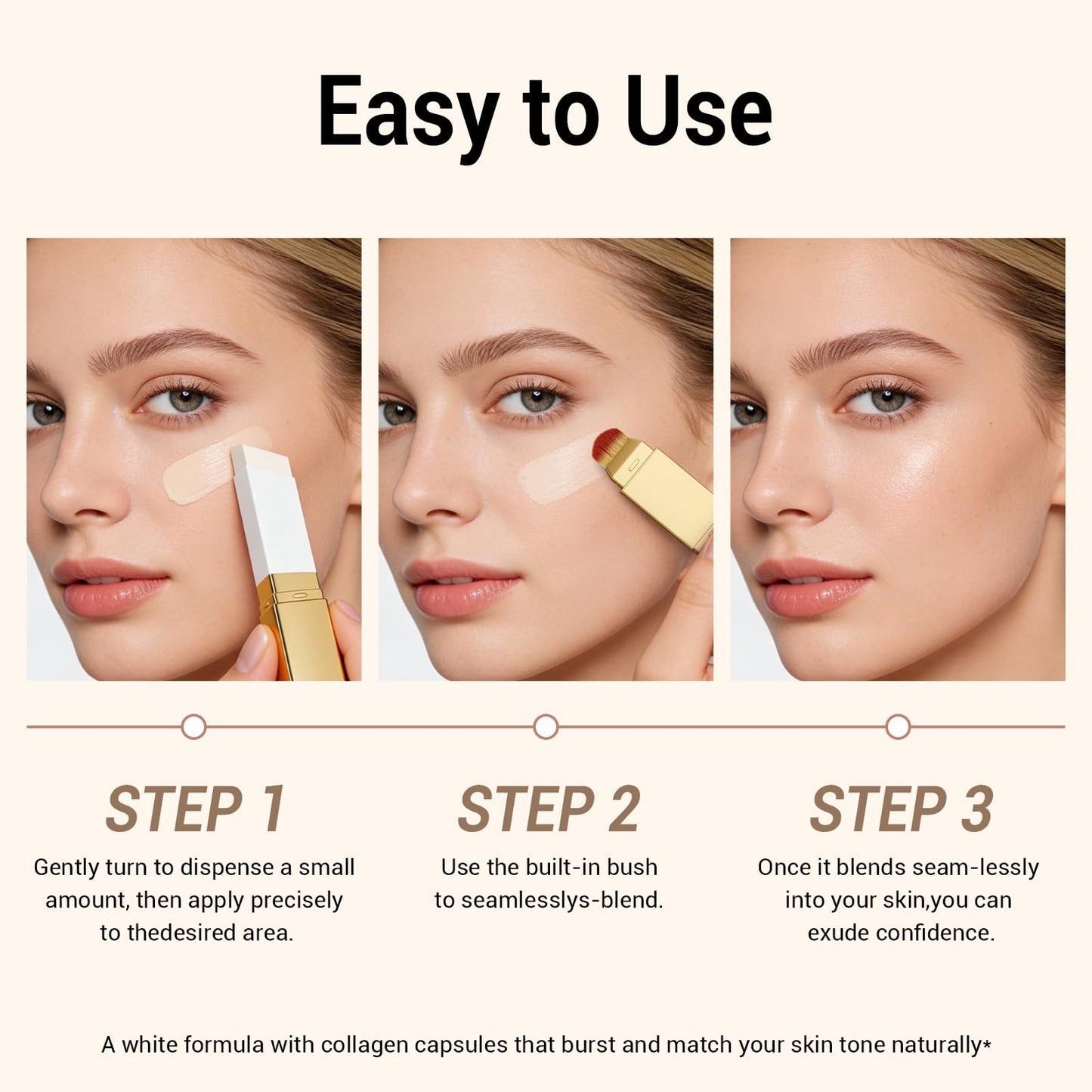 Blanc Cover Cream Stick, Korean Color-Changing Foundation Stick Full Coverage Base Concealer Makeup Dual-Ended with Detachable Brush for a Flawless Look (Natural)