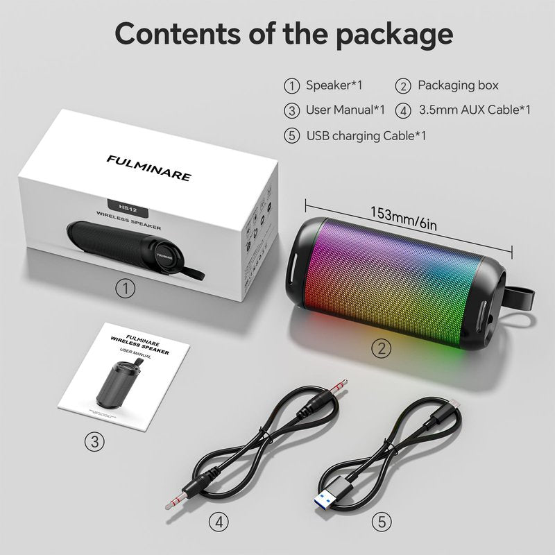 FULMINARE Bluetooth Speaker Wireless TWS Pairing 26W HD Loud Stereo Portable Bluetooth Speakers 6.0 with 16H Playtime, RGB LED Light, IPX5 Waterproof for Home Outdoor Party Gift Black