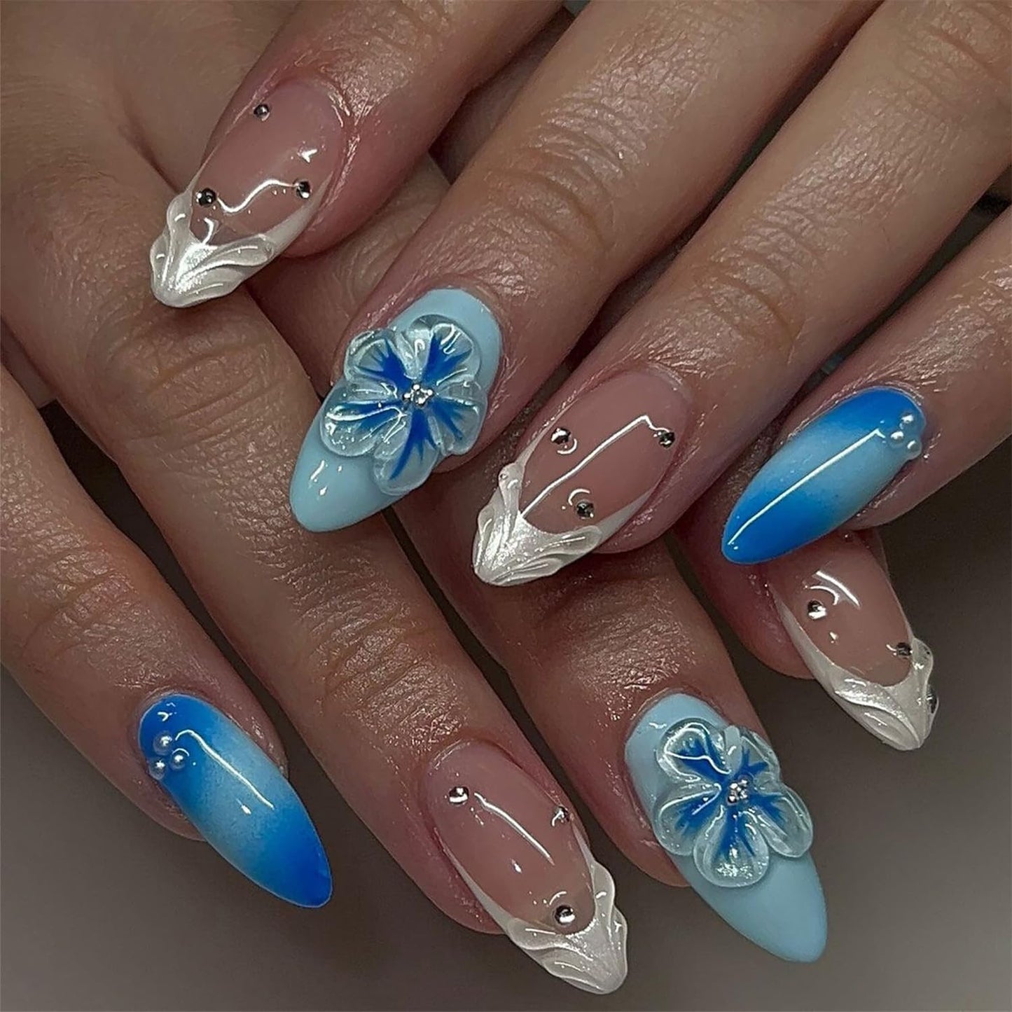 30Pcs 4th of July Press-On Nails - Medium Almond Shape with Fireworks & American Flag Design | Patriotic Artificial Nails for Women