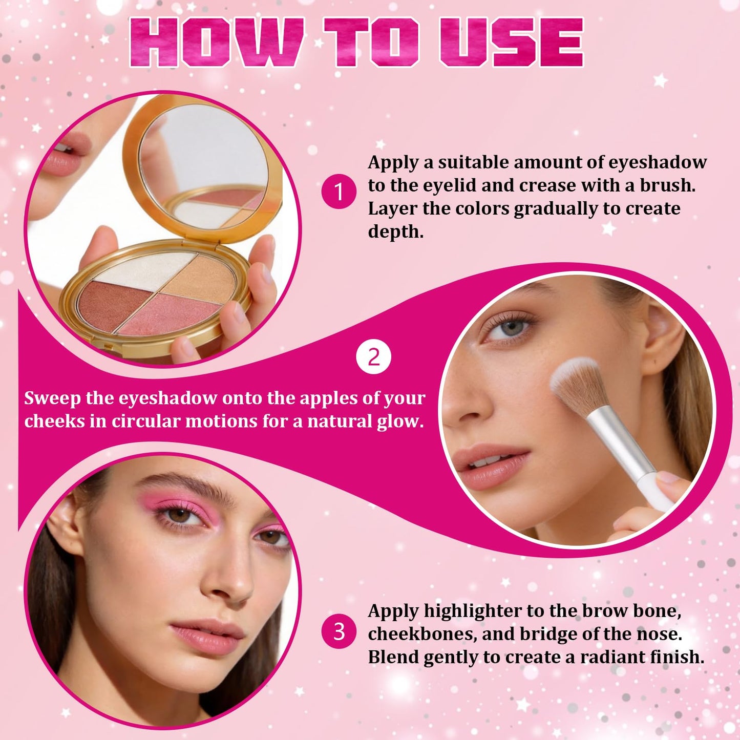 Eye & Cheek Palette with 1 Pcs Blush Brush, Multifunctional Blush Palette, Eyeshadow and Highlighter Makeup, 4-In-1 Natural Glow Contour Powder for Women