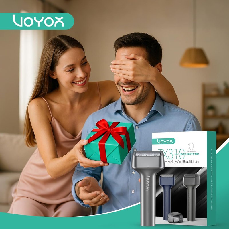VOYOR Foil Shaver Electric Razor for Men 3 in 1 Shavers for Men with Double Foil Wet & Dry Face Shaver Lightweight Handheld Smooth Shave IPX6 Washable USB-C Rechargeable Travel Razor TX310 (Gray)