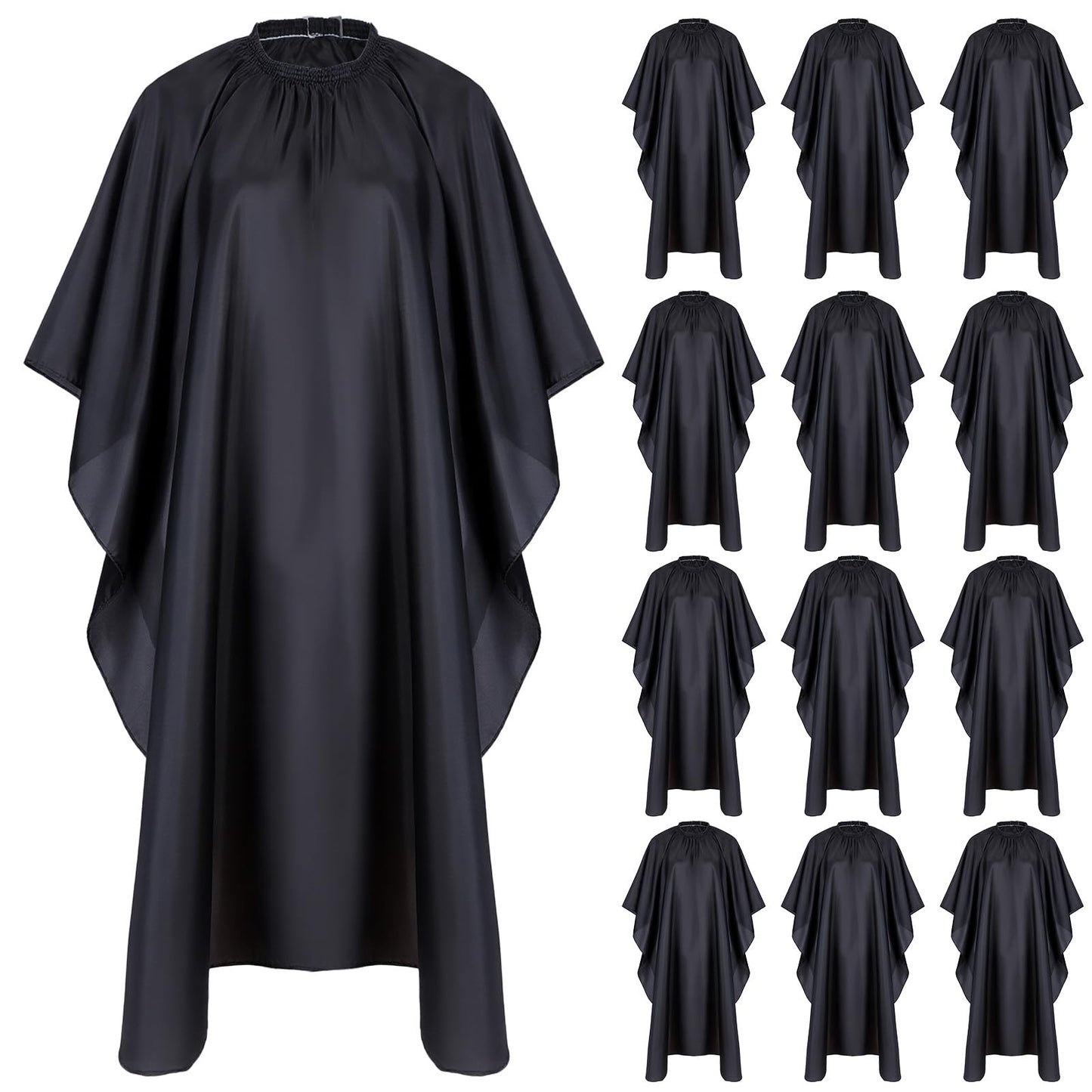 Barber Cape - 12pcs Black Waterproof Hair Salon Cape with Snap Closure, 55" x 47" Large Anti-Static Salon Apron for Professional & Home Haircut, Styling, Dye