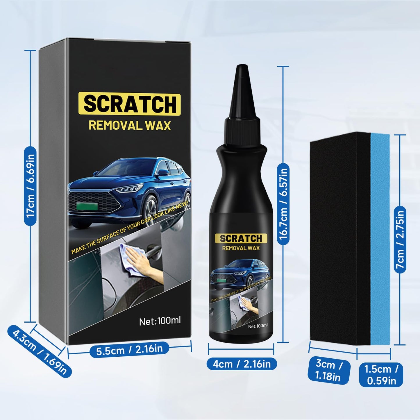 Car Scratch Repair Paste, Car Scratch Repair Paste Polishing Wax,120ml Car Scratch Remover,Car Paint Scratch Repair Wax, Car Cleaning Kit with Wipe & Sponge, for Slight Scratches (1PCS)