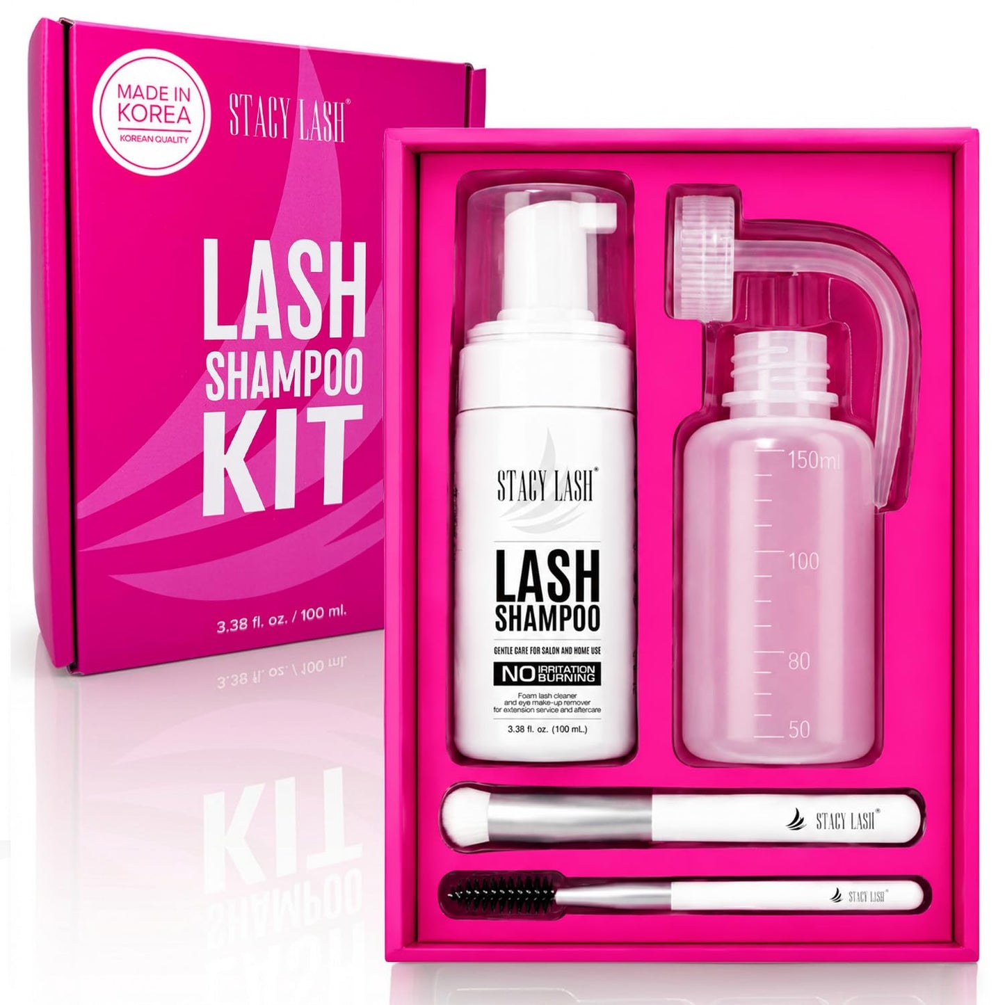 Eyelash Extension Shampoo - Korean Foaming Cleanser with Brush | 3.38 fl. oz / 100ml for Natural & Extension Lashes