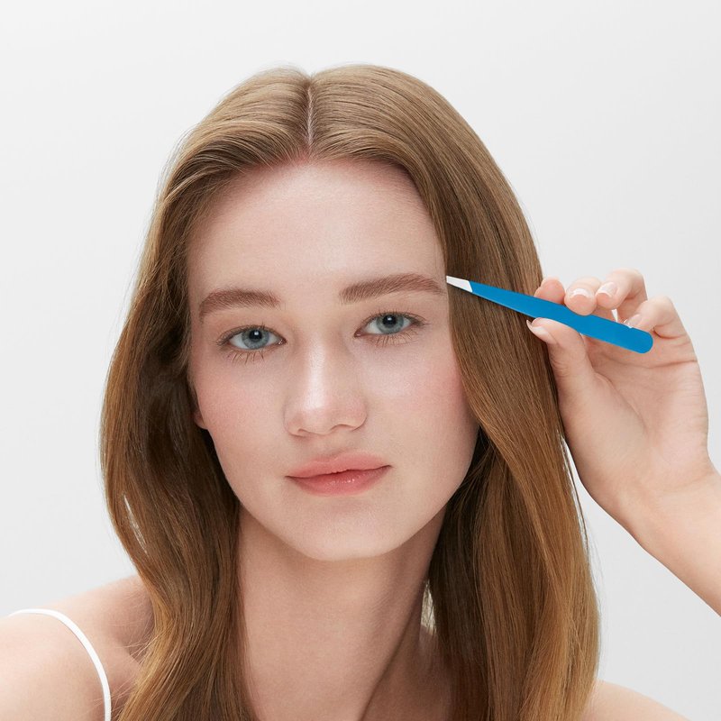 Tweezers for Eyebrows - Slant Tweezers for Women Facial Hair High Precision Tweezer for Men Women Fine Hair Removal and Eyebrow Shaping (Blue)