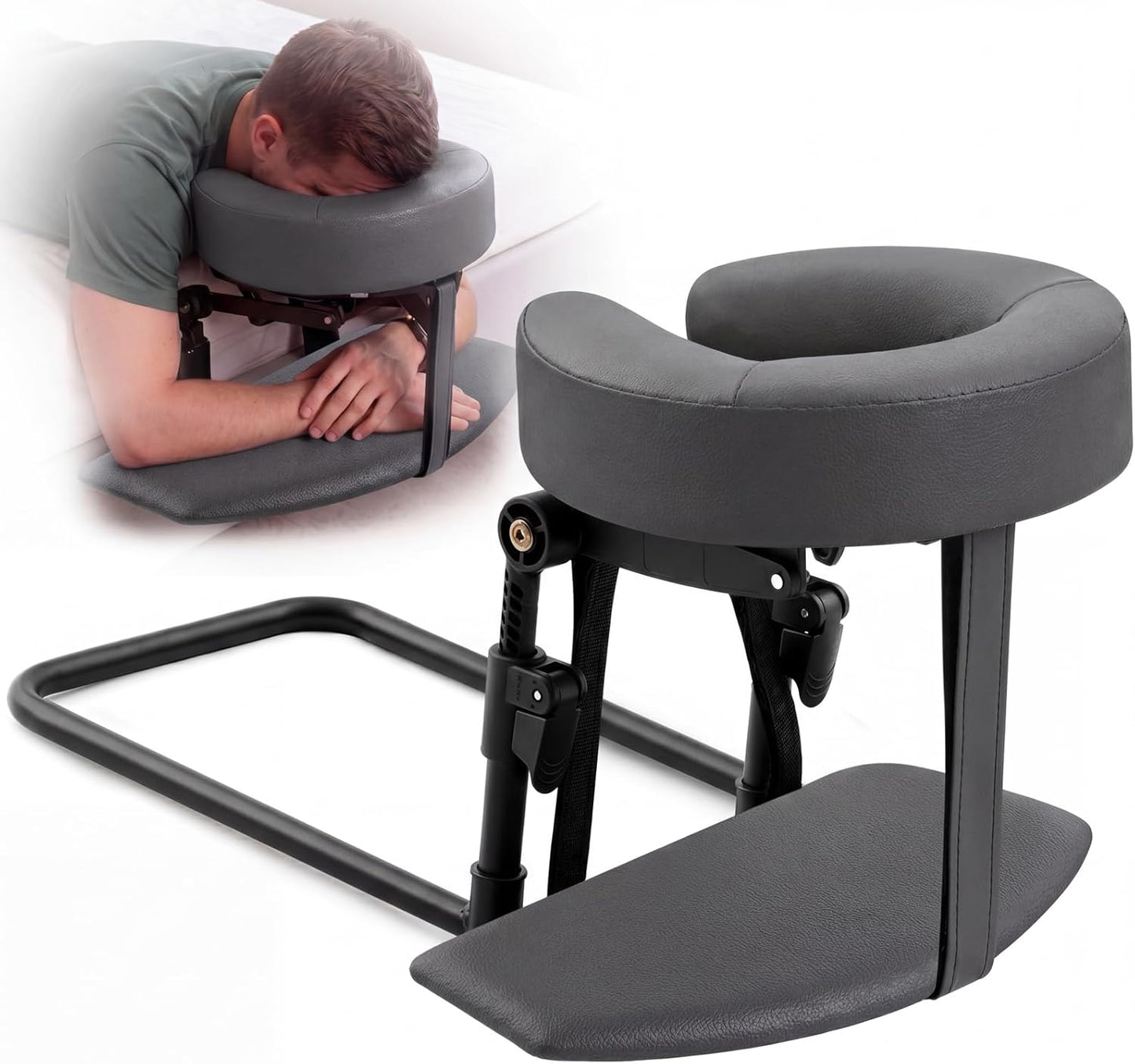 Adjustable Massage Headrest for Bed - Portable Face Cradle with Soft Cushion | Grey Color for Home Spa & Relaxation