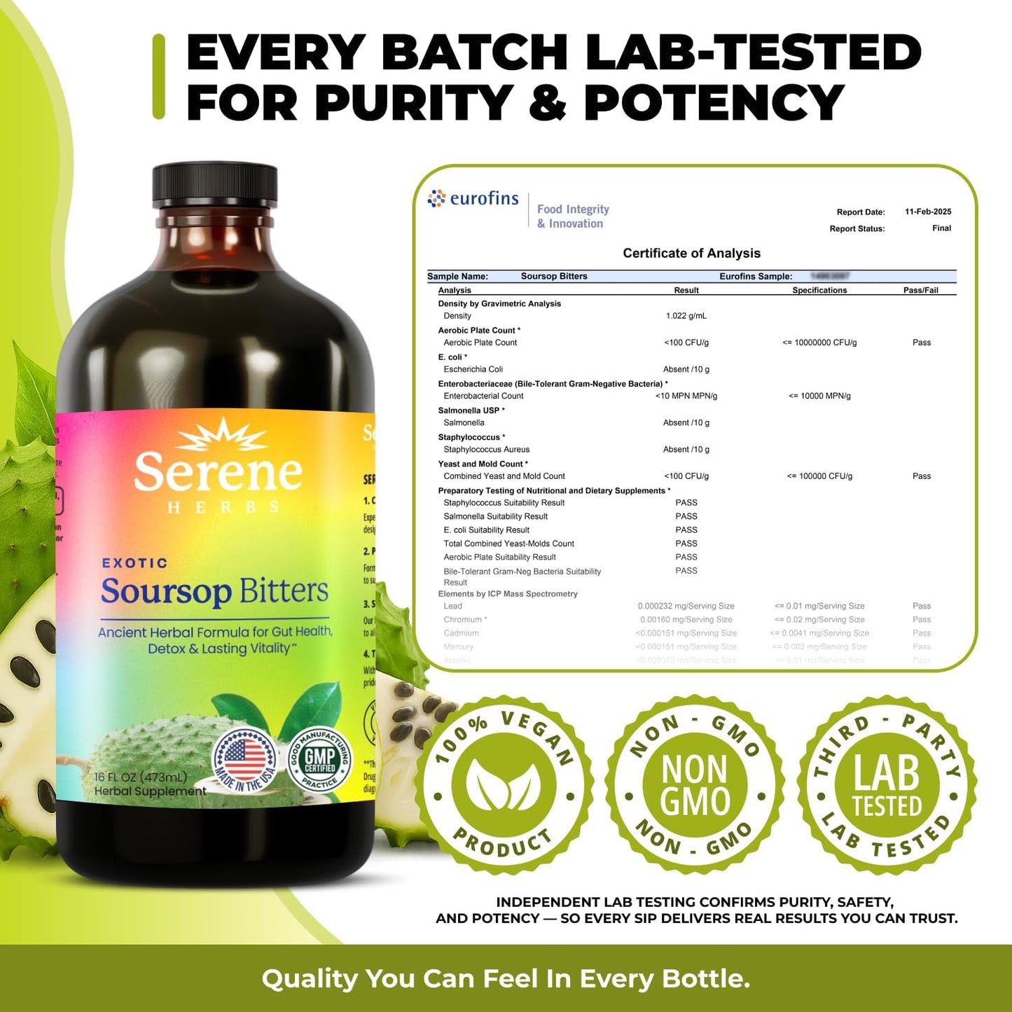 Soursop Bitters Liquid - Gut Cleanse & Detox with Black Seed, Moringa, Ashwagandha | 16 fl oz