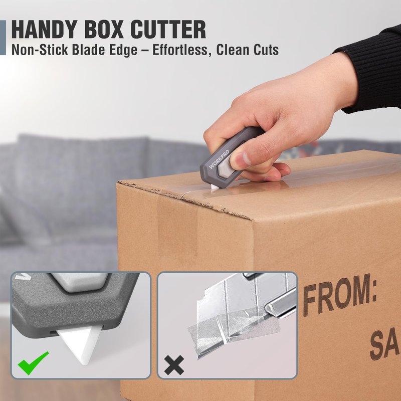 WORKPRO Ceramic Small Safety Box Cutter, Automatic Rebound Mini Letter Opener, Quick Change Retractable Blade Razor Knife, with Extra Blades