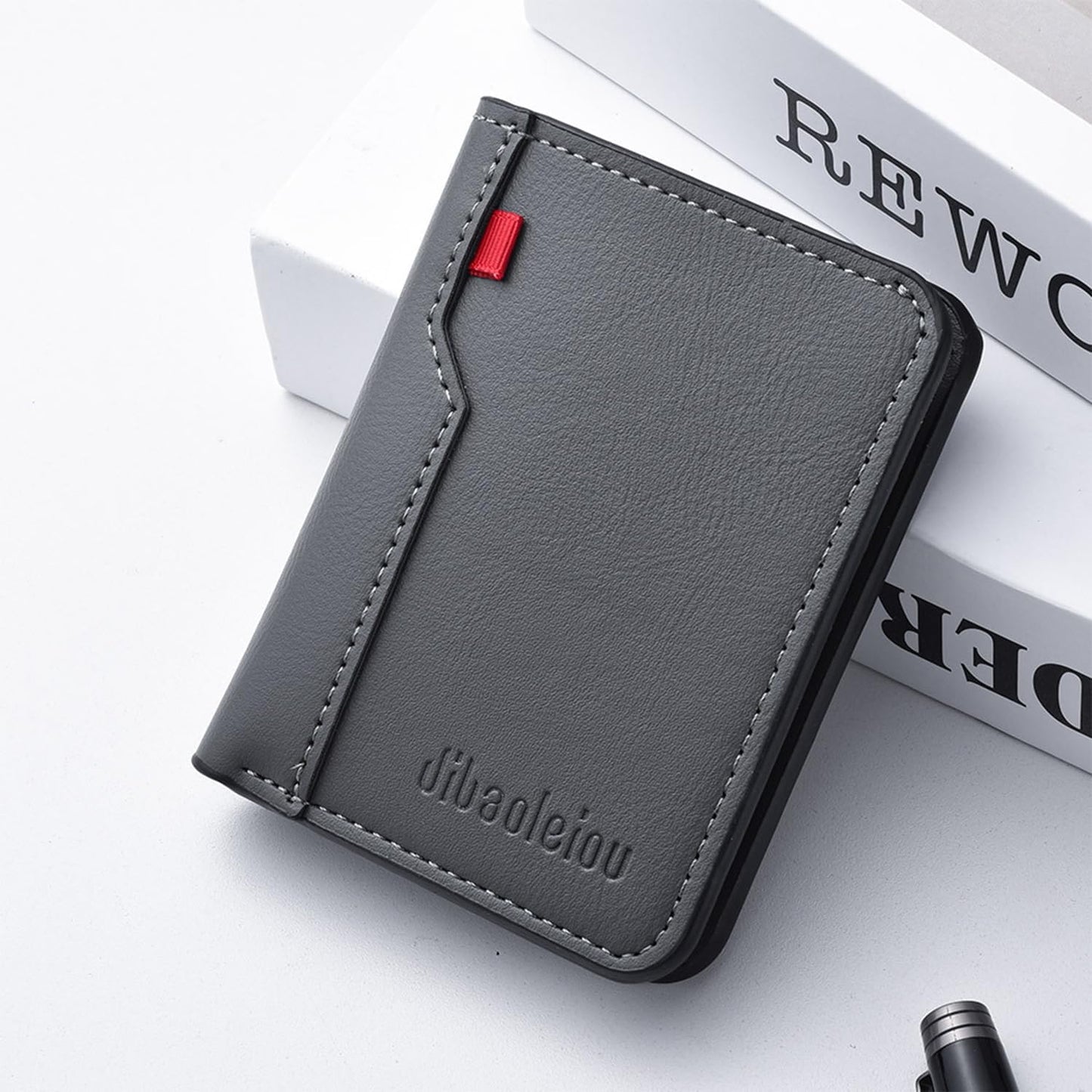 Slim Wallet for Men - Vertical Bifold PU Leather Wallet with Zipper Coin Pocket | Gray Card & Cash Holder