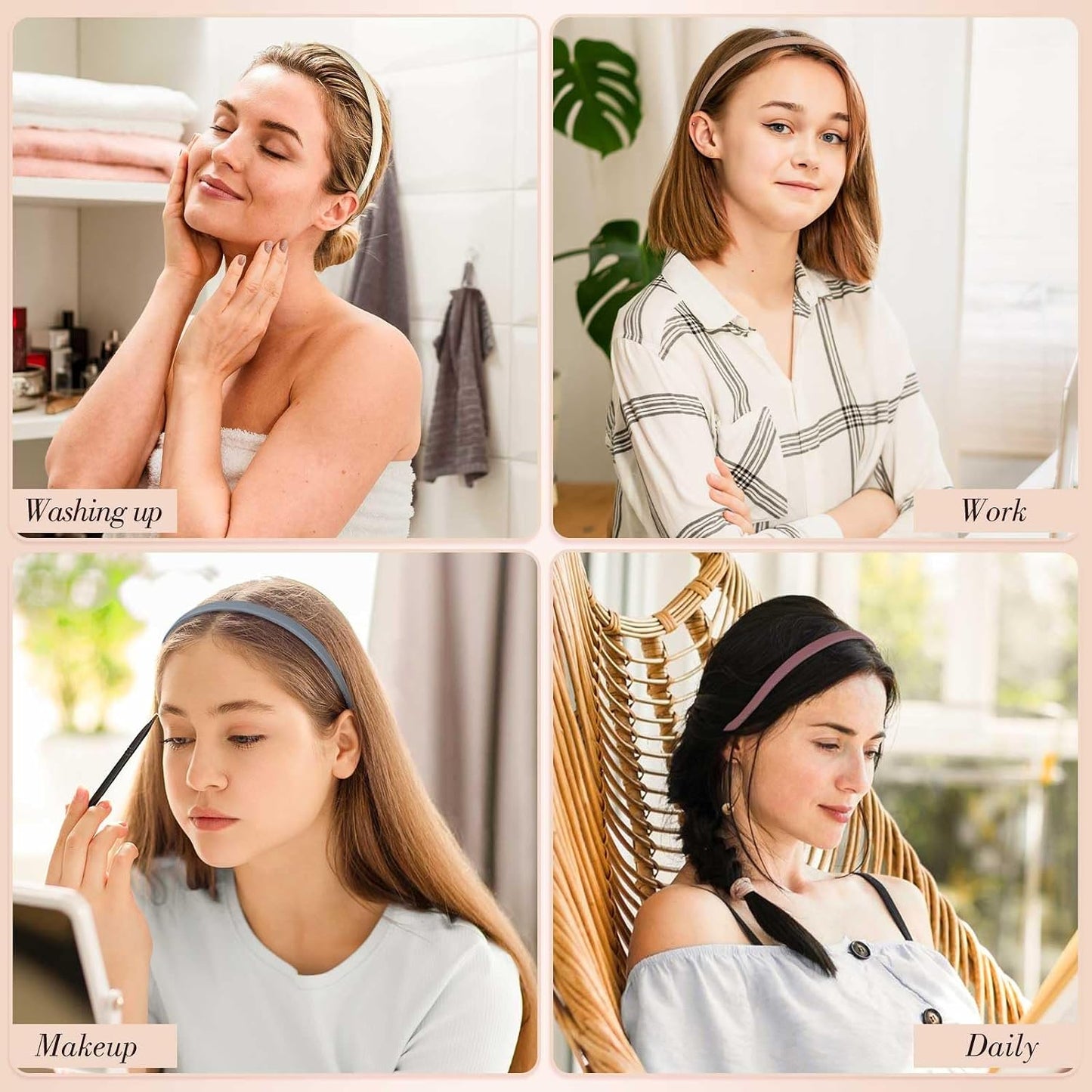 6-Pack No Pressure Headbands for Glasses Wearers | Square Sunglass Hairbands with Teeth, Non-Slip - Brown Series