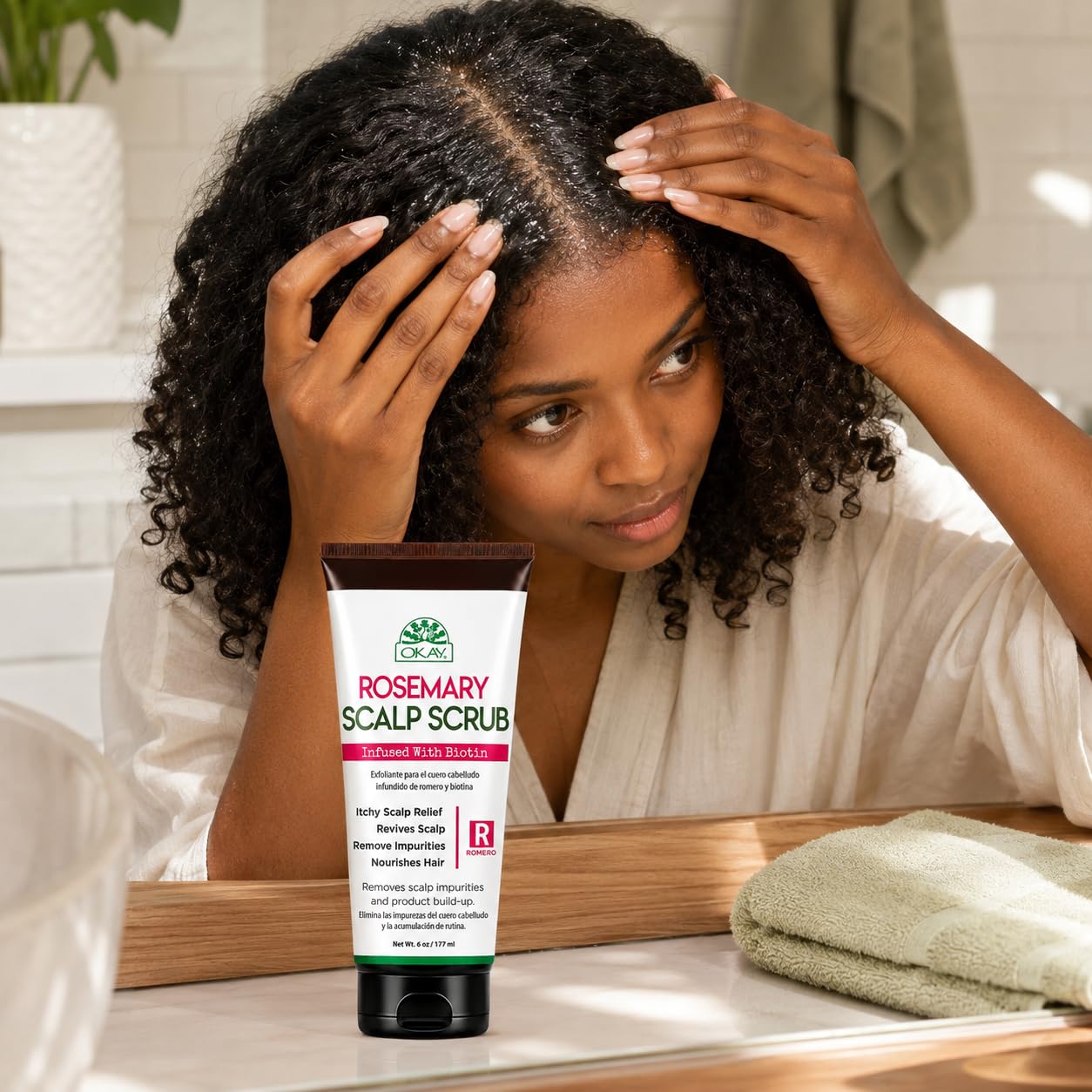OKAY Rosemary Scalp Scrub with Biotin 6 oz – Exfoliating Scalp Treatment for Dandruff, Build-Up Removal & Hair Growth Support