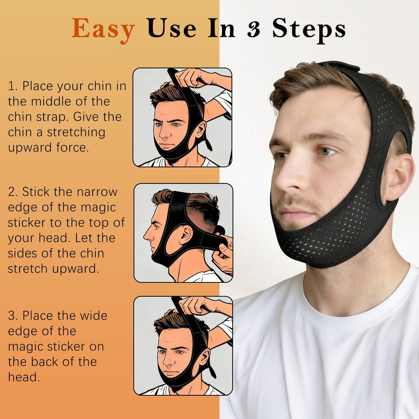 Gnaye Sleep Apnea Devices丨Comfortable Chin Strap for Sleeping - Improve Sleep Quality, Simple & Adjustable Design for Men and Women (21 Inches,Black)