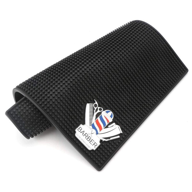 Barber Mat for Clippers, Segbeauty Nonslip Barbershop Counter Mat 11.8x17.7inches, PVC Black Flexible Thick Table Mat Work Station Organizer Pad for Scissors, Trimmers, Clippers, Hairpins, Combs