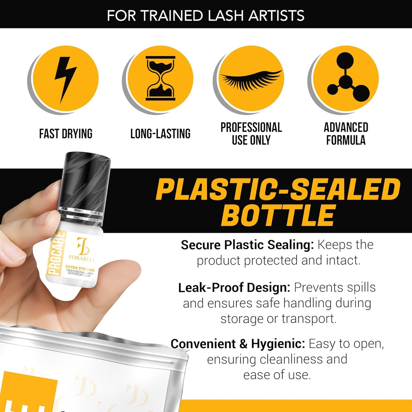 ProCare Eyelash Extension Glue - Professional Black Adhesive for Classic Volume Hybrid Sets | 1-2 Sec Dry Time, 5ml