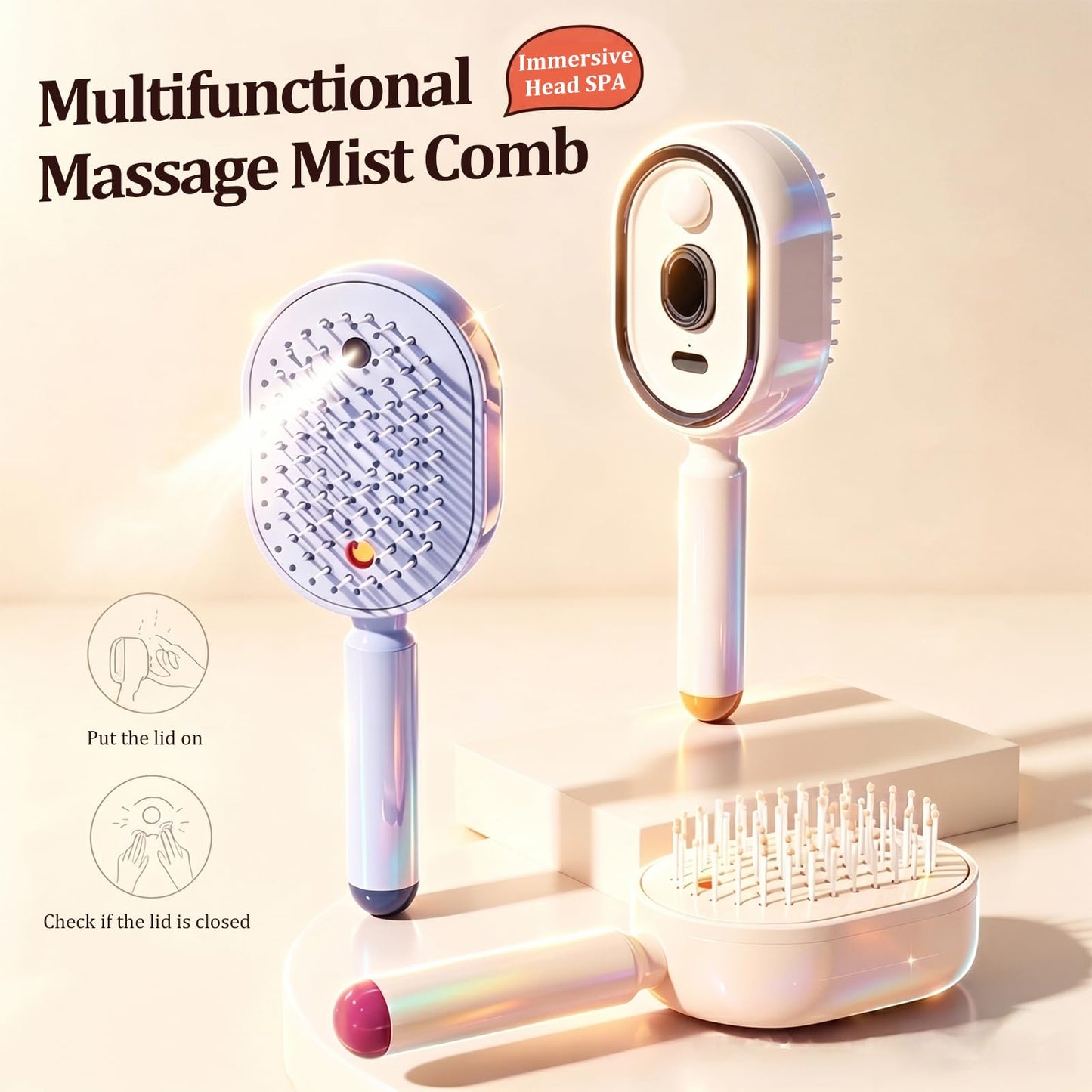 Electric Spray air Cushion Massage Comb 3-in-1 Steam Hair Brush Hairbrush Electric Spray Hair Cushion Comb Detangling Scalp Care for Hair Tangles & Dryness (Purple)