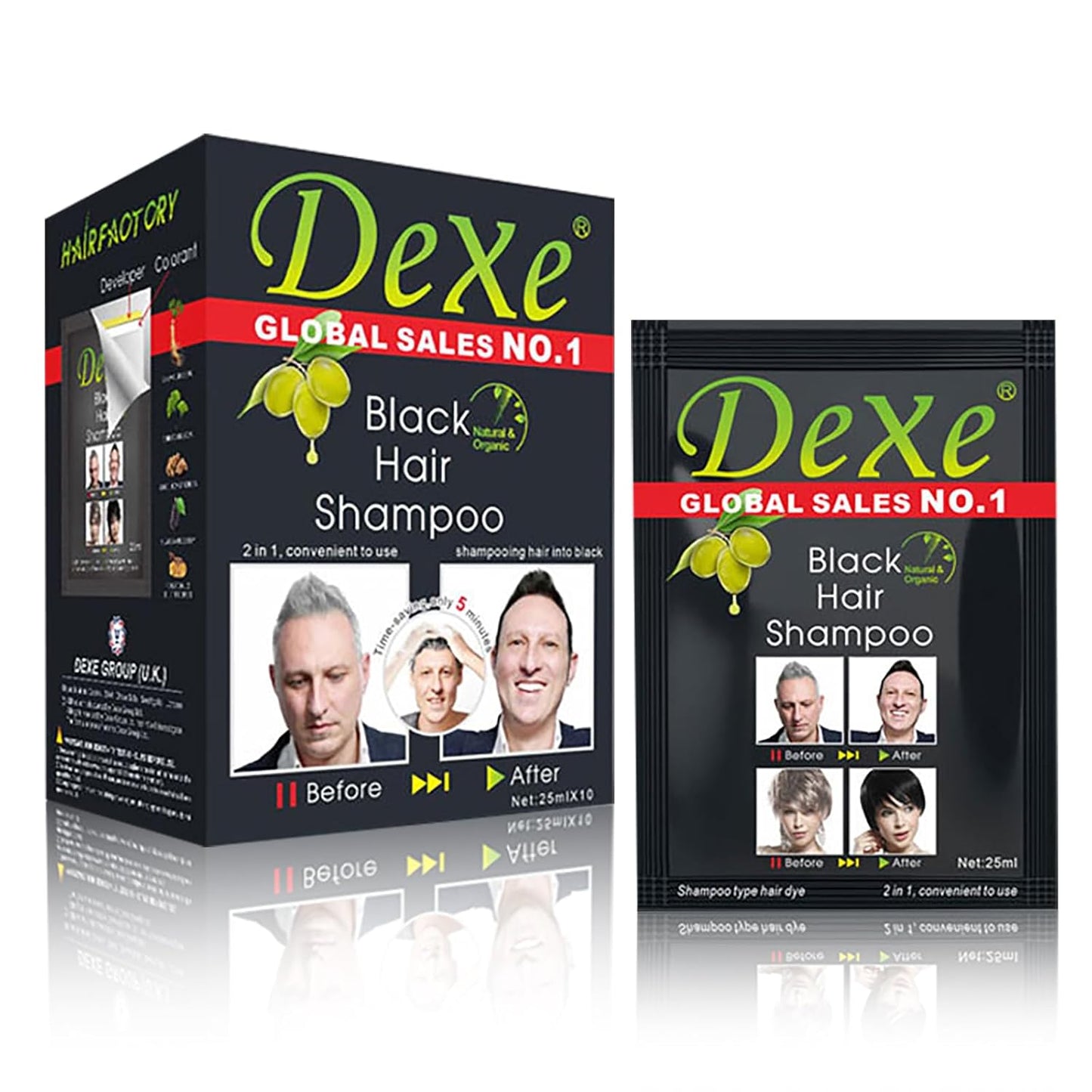 Dexe Black Hair Shampoo - Instant Permanent Hair Dye for Men & Women | Natural Ingredients, Lasts 30 Days