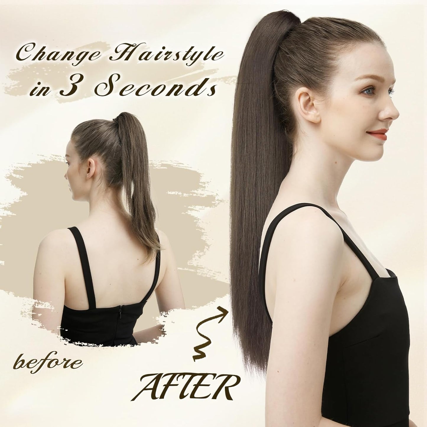 Claw Ponytail Extensions - 25-Inch Long Straight Clip-In Hairpieces | Honey Blonde & Light Brown Mix