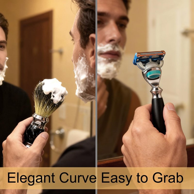 GRUTTI Premium Shaving Kit for Men, 4 in 1 Shaving Set Includes Shaving Stand & Soap Bowl &Brush, Deluxe Safety Mens Razor Holder with Non Slip Base Shaving Kit compatible with Fusion 5
