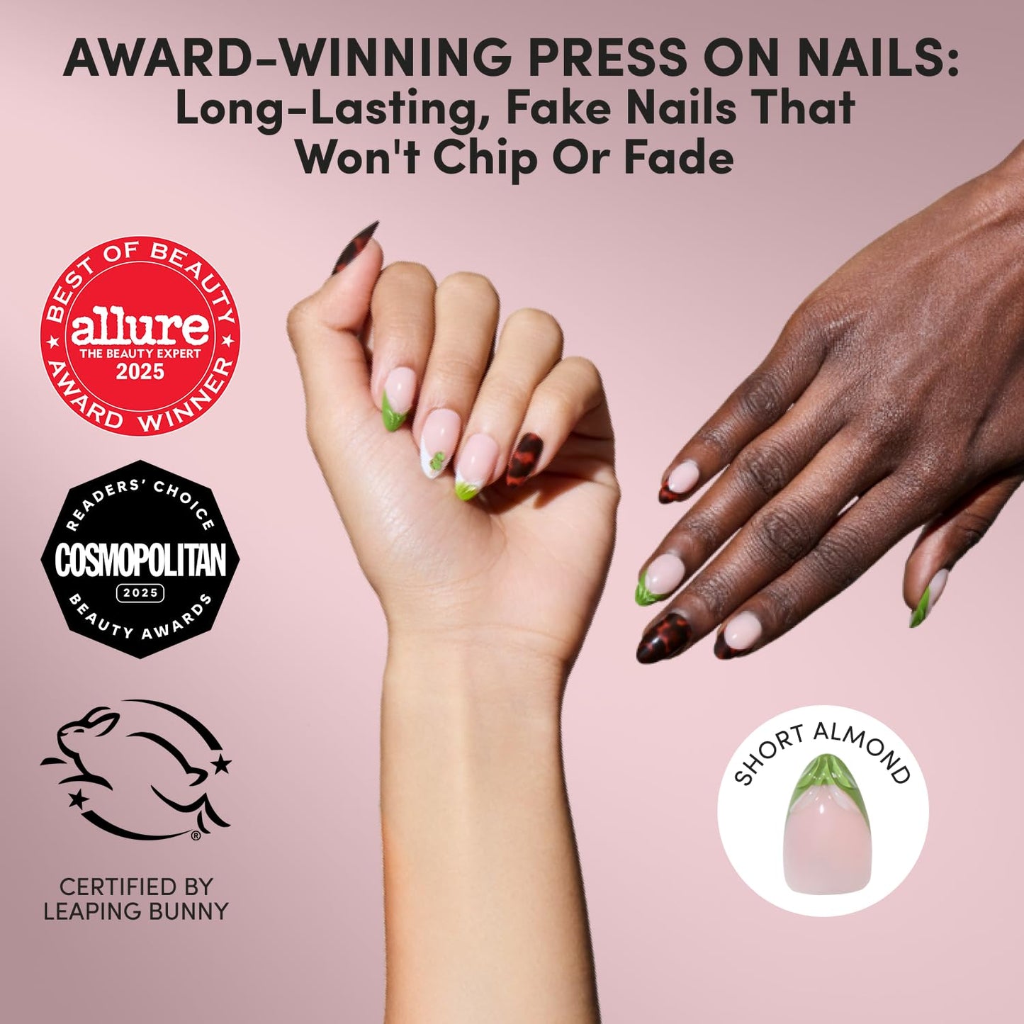 Glamnetic Press On Nails - Summer Fresco | Short Oval Fake Nails with Striped Blue French Tips & Lemon Accents | Salon Quality Summer Nails | 15 Sizes - 30 Nail Kit with Glue