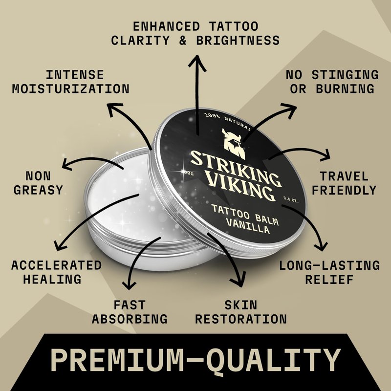 Striking Viking Tattoo Aftercare Balm - 3.5 Oz, Vanilla - Dual-Use Beard Balm for Grooming - Soothes Itch Relief & Hydration