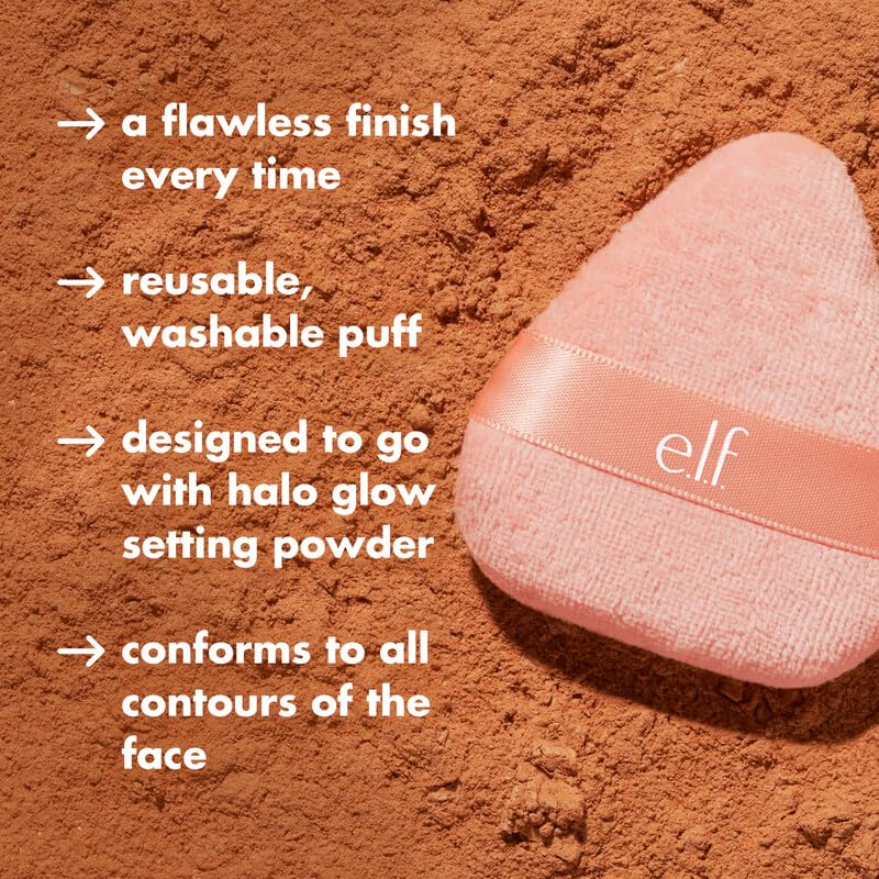 e.l.f. Halo Glow Powder Puff - Soft Reusable Puff for Loose & Pressed Powders | Vegan & Cruelty-Free