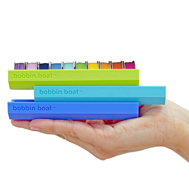 Dritz Bobbin Boat Trio - Bobbin Storage Holders for Sewing - Each Holds 10 Class 15 or Class 66 Bobbins, Curved “Grip” Interior - 3-Pack