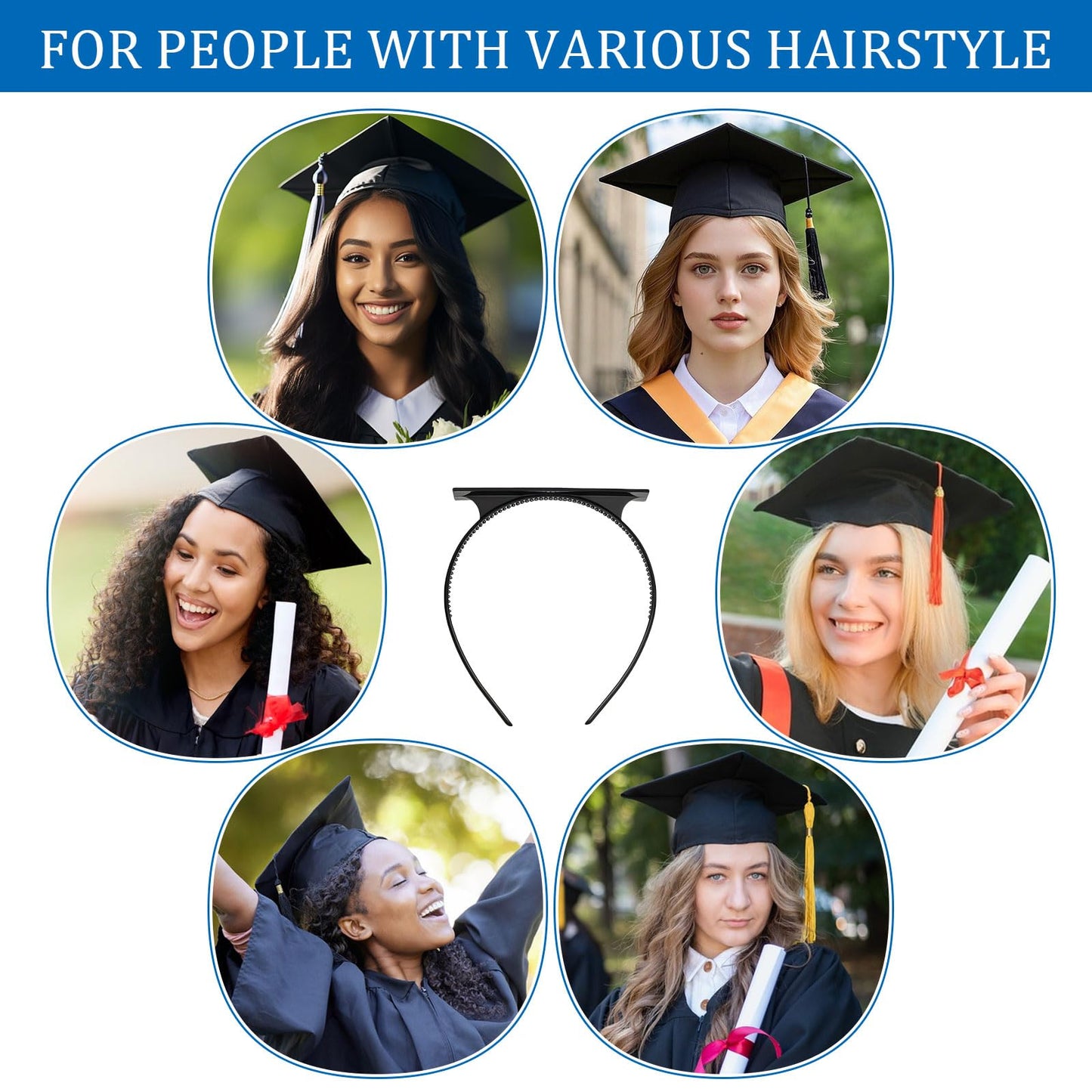 HIFANMM 1 Pack Graduation Cap Headband, Secures Your Grad Cap and Hair Style, Upgrade Grad Hat Headband, Graduation Supplies Non Slip Head Band
