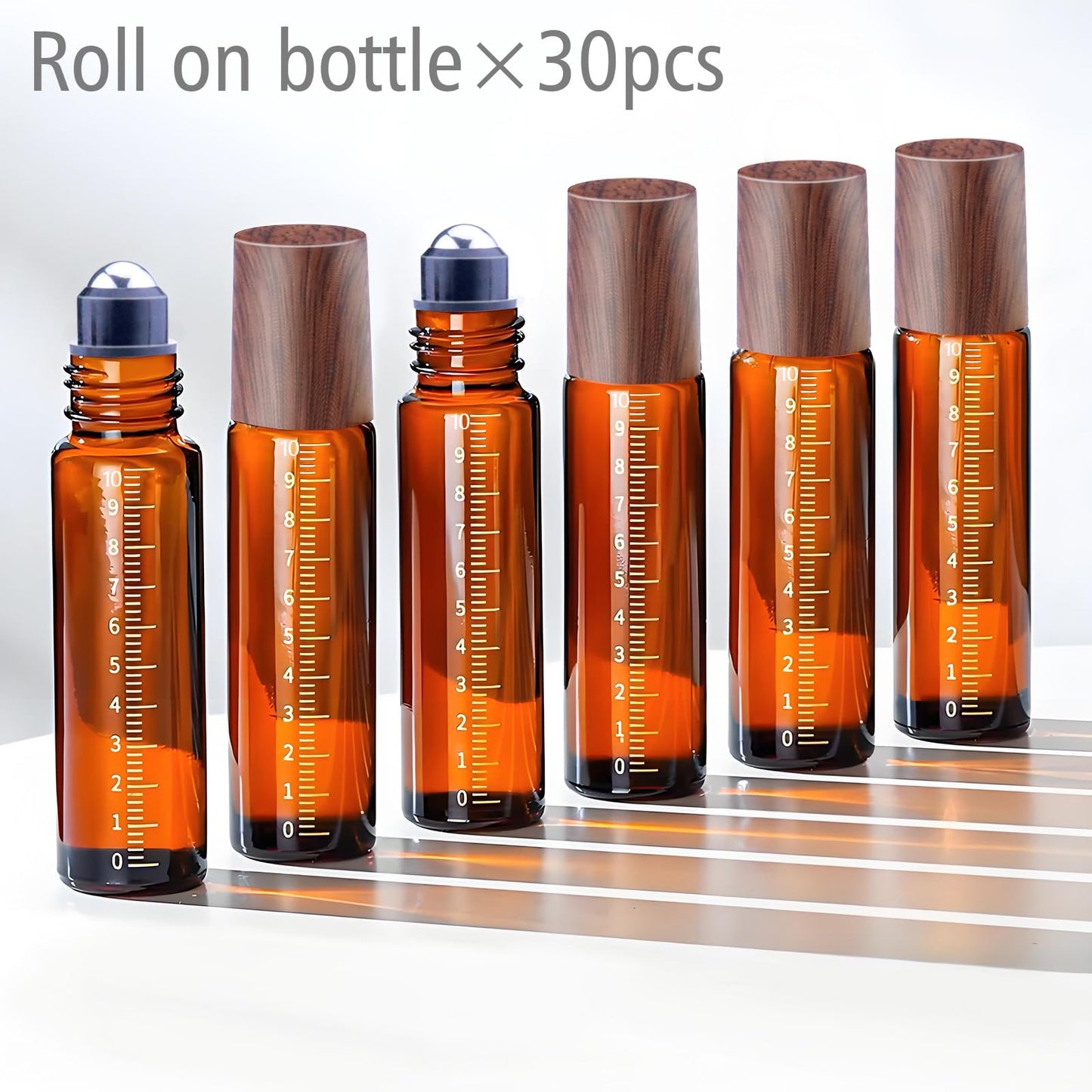 Matifaner 30pcs Essential Oil Roller Bottles, Amber Glass Roller Balls for Essential Oils, 10ml Empty Rollerball Bottles for Travel Refillable Roll on Perfume