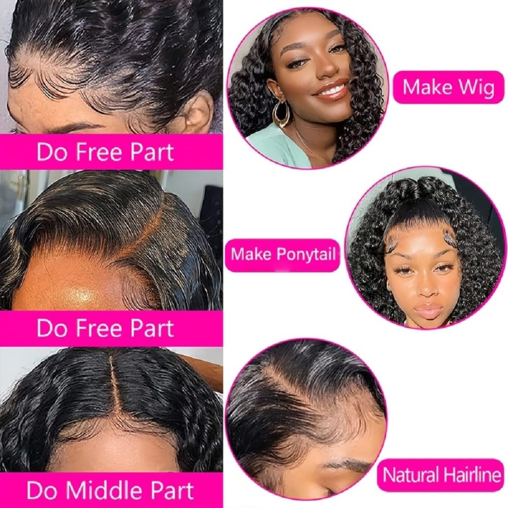 Rebasar 4x4 Hd Lace Closure Human Hair 8 Inch Free Part Deep Wave Closure Virgin Remy Curly Human Hair for Women Transparent Lace Closures Pre Plucked Natural Black