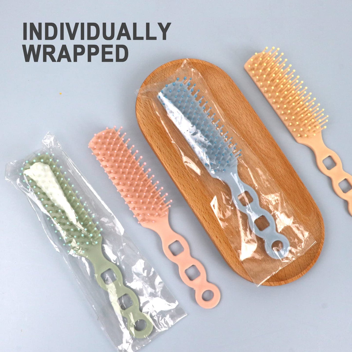60 Pack Hair Brushes in Bulk for Homeless, Bulk Hair Brush Individually Wrapped for Curly Wavy Hair Blow Drying Styling Detangling Suitable for Shelter, Hotel(Light Orange)