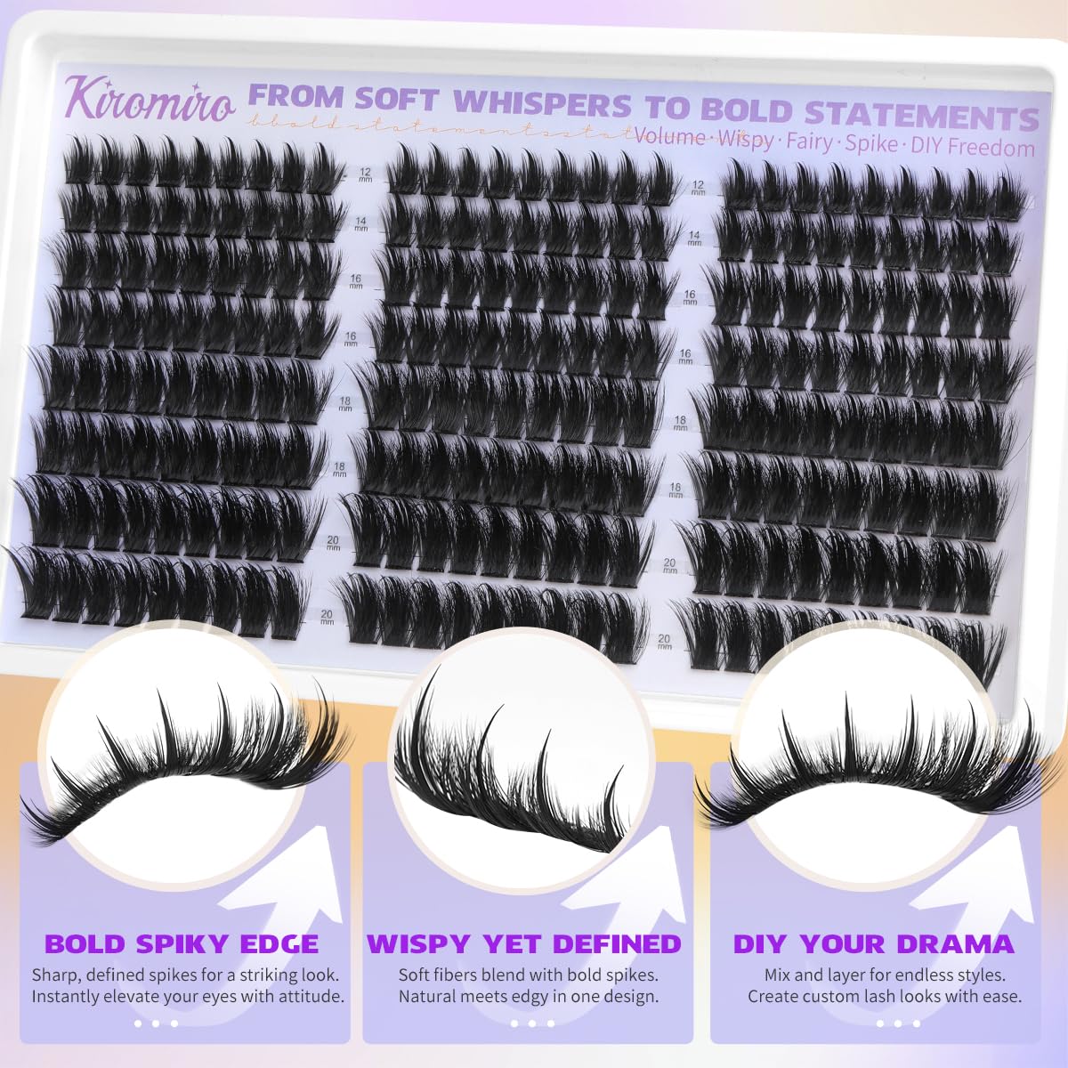 Lash Clusters with Spikes - 12-20mm Wispy Fluffy DIY Eyelash Extensions | 216pcs Individual Lashes