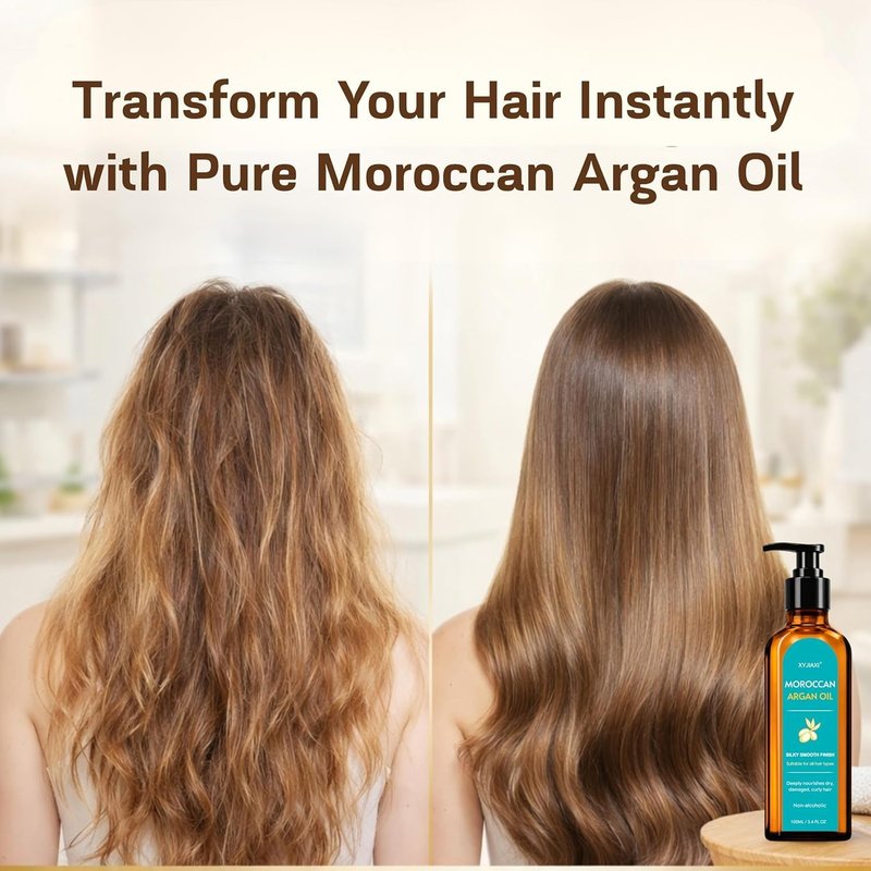 Moroccan Argan Oil Hair Treatment - Frizz Control & Heat Protection | Nourishing Oil for Curly, Dry, Damaged Hair (3.4 Fl Oz)