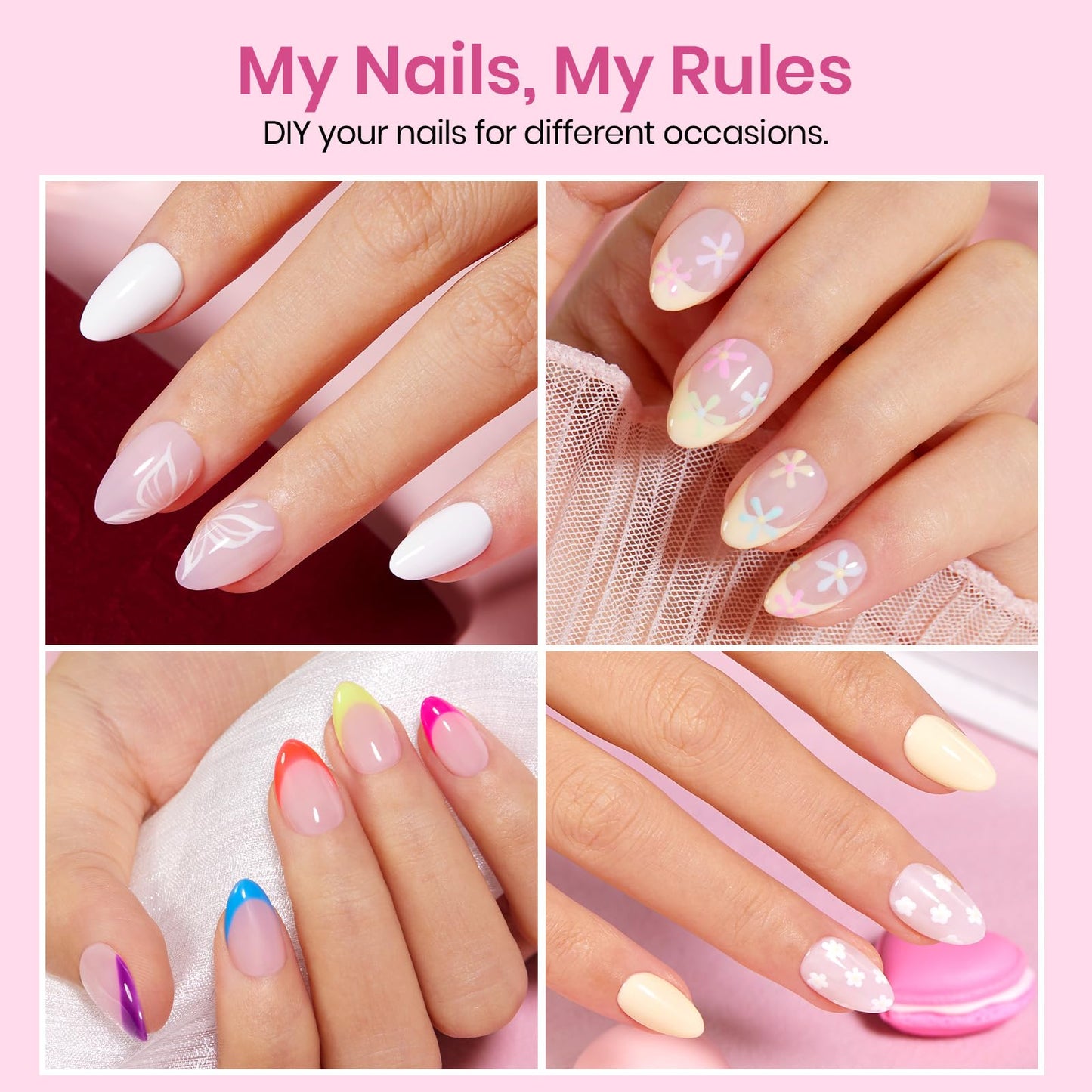 Beetles Extra Short Almond Nail Tips, 12 Sizes 288 PCS Pre-Shaped Full Cover Etch Gel Nail Tips Clear Acrylic Press on Nails Extension for Girls Women Art Design, Glue Needed