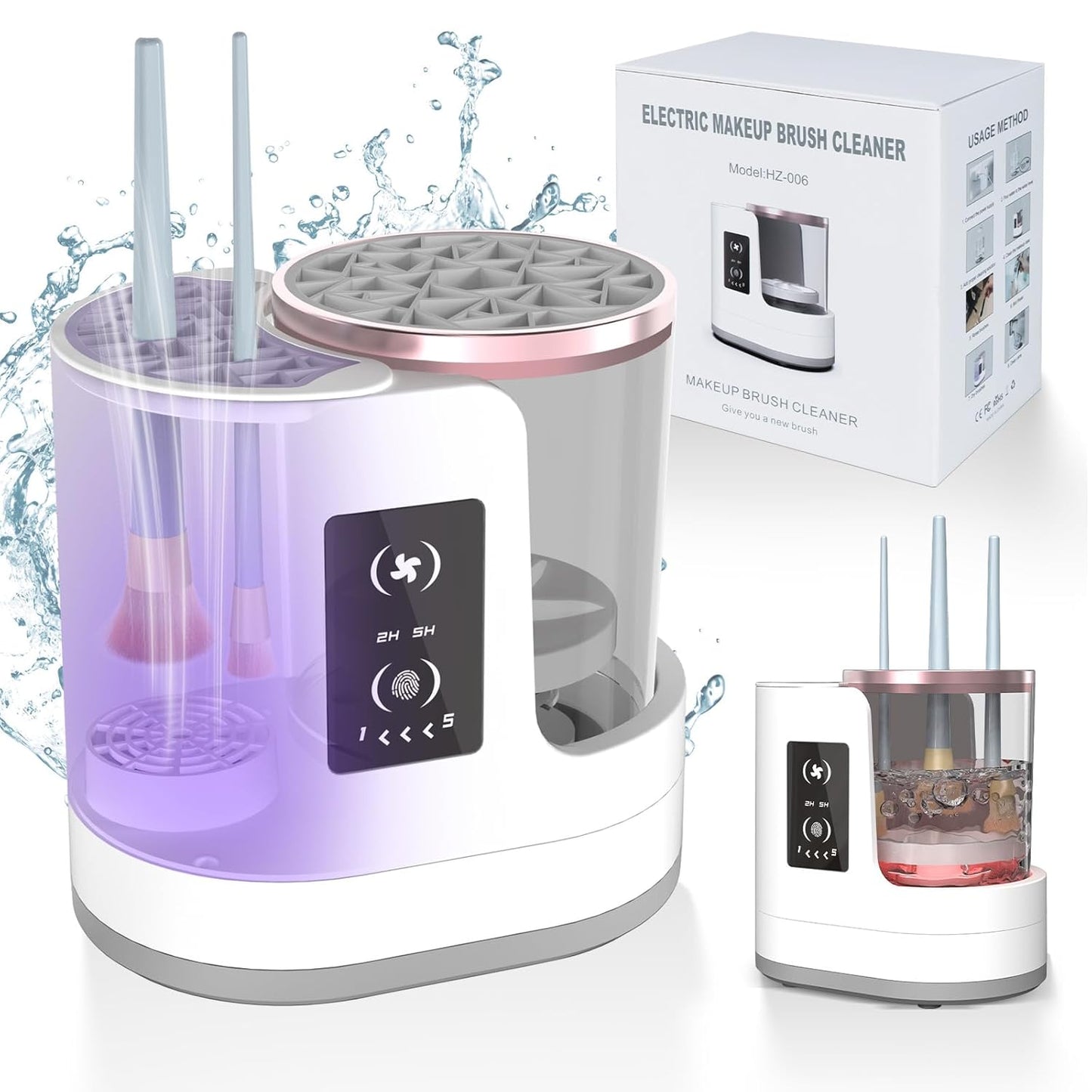 Electric Makeup Brush Cleaner Machine - Portable Automatic USB Tool for All Sizes | White