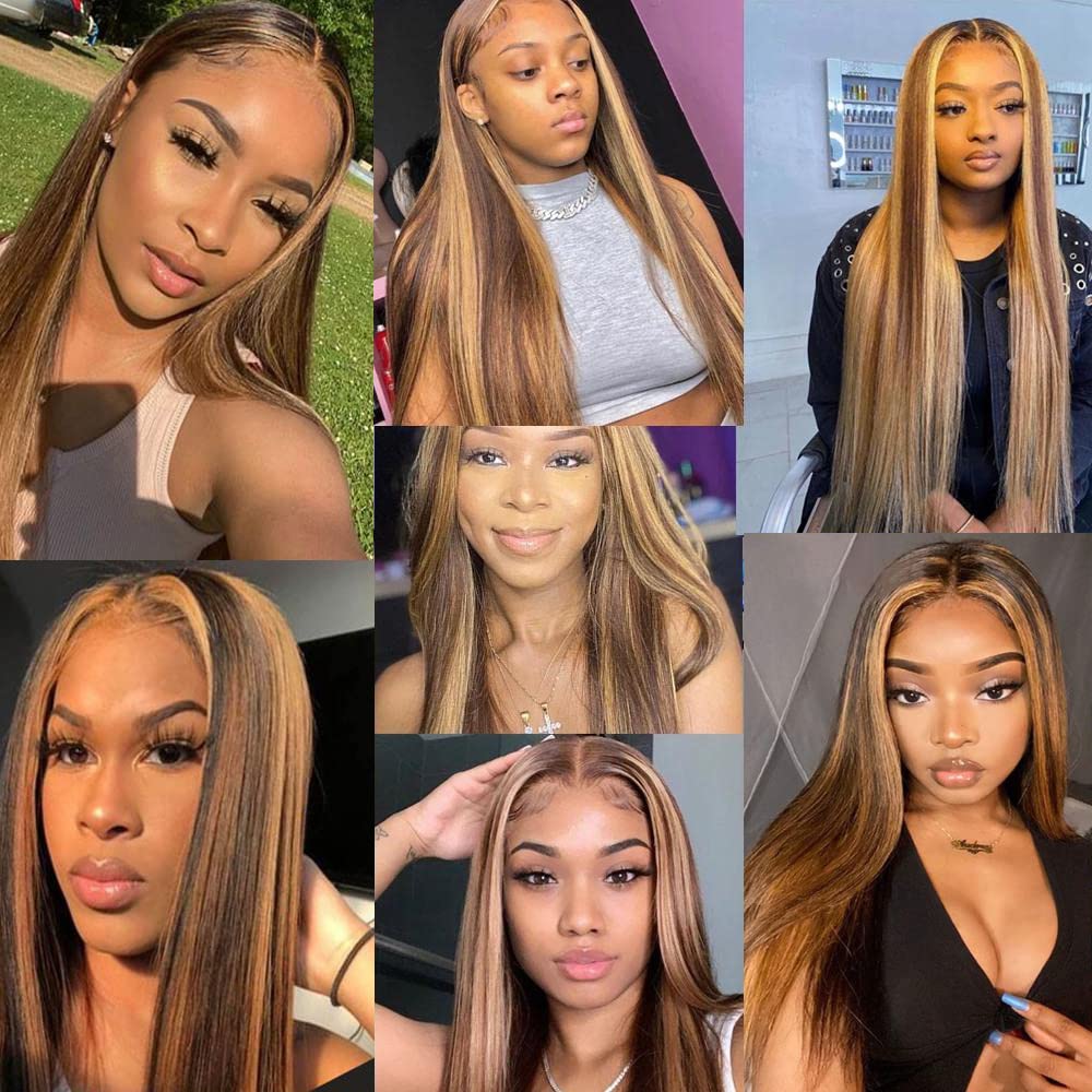 26 28 30 Inch P4/27 Highlight Blonde Bundles Human Hair Straight 3 Bundles Brazilian Remy Hair 50 Grams/Bundle 10A Grade Unprocessed Virgin Hairs Blonde Straight Bundle Weaves Extensions