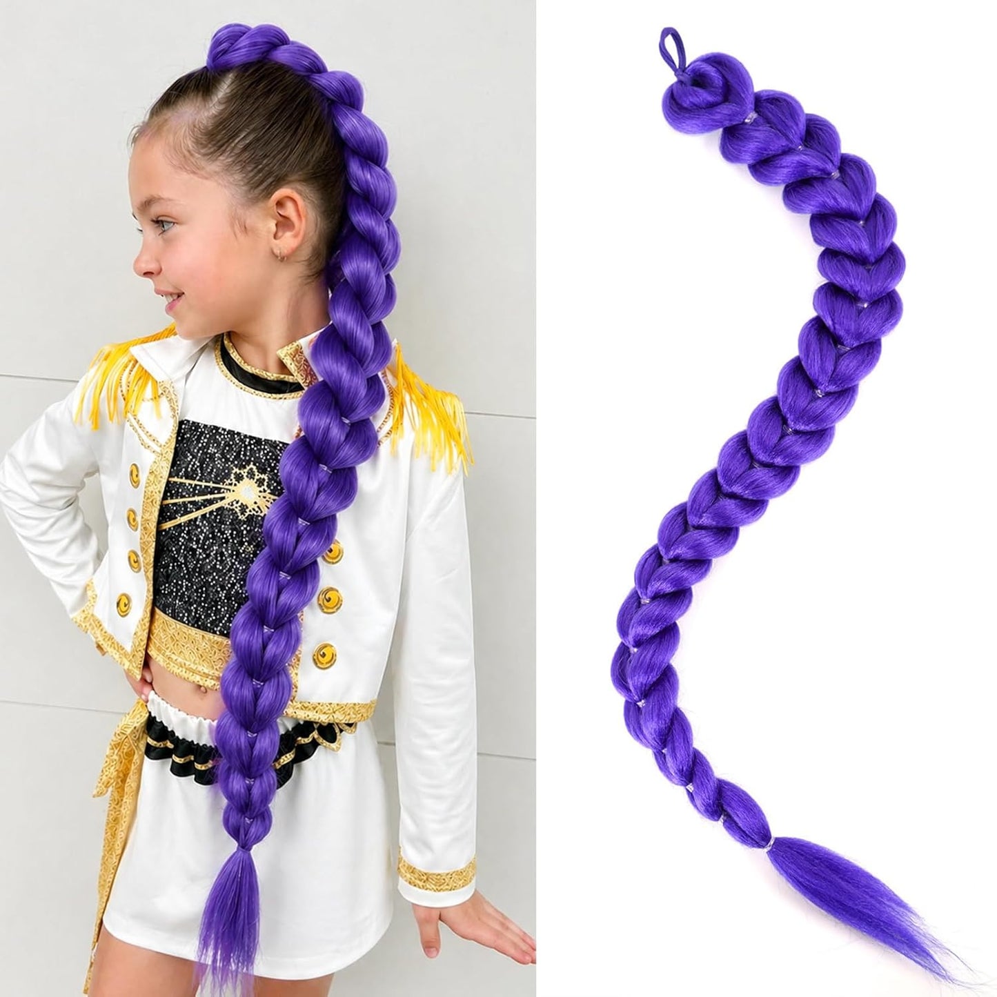 24-Inch Purple Braids Ponytail Hair Extensions - Synthetic Pre-Braided Hair for Halloween Cosplay