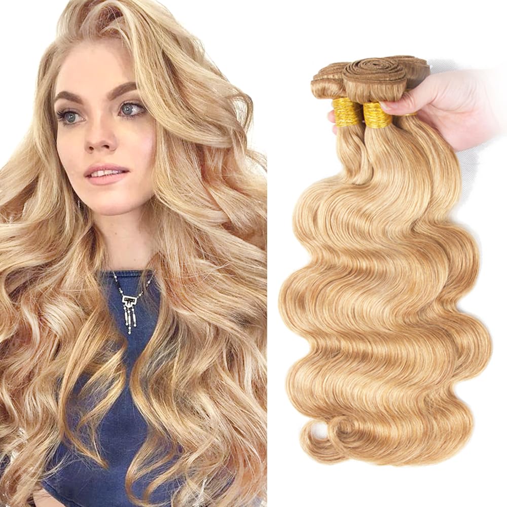 Blonde Bundles Human Hair Body Wave Bundles 24 24 24 Inch P27/613 Honey Blonde Body Wave Bundle Unprocessed Brazilian Virgin Weave Hair 3 Bundle 50 Gram Per Bundle