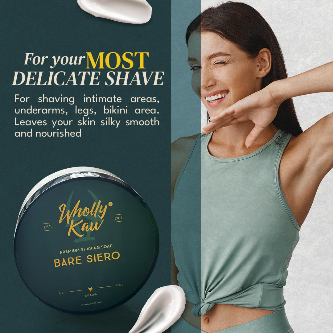 WhollyKaw Unscented Suitable for Sensitive Skin Bare Siero Tallow Shaving Soap Enriched with Donkey Milk, Water Buffalo Milk, Whey Proteins, Omega 3, Hops Extract No Essential Oils No Fragrance.