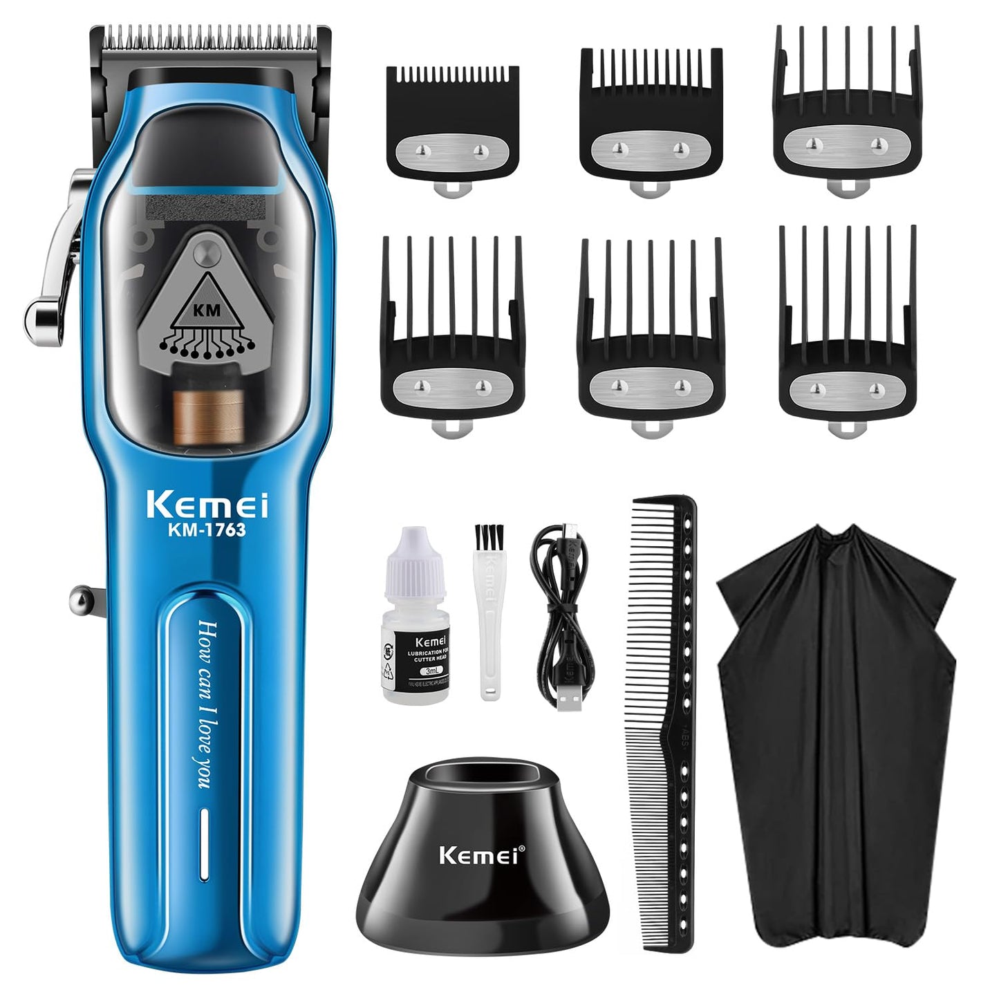 KEMEI Professional Hair Clippers for Men Cord/Cordless Hair Cutting Kits, Hair & Beard Trimmer, Adjustable Barber Clippers with USB Rechargeable, KM-1763
