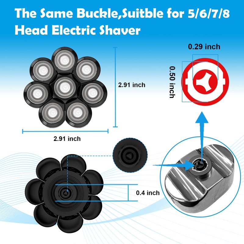 Electric Shaver Replacement Heads 8D - 8 Blades Head Shaver Black Replacement Universal Stainless Steel Rotary Blade Refills for Bald Head Razor for Men (8 Heads Black)